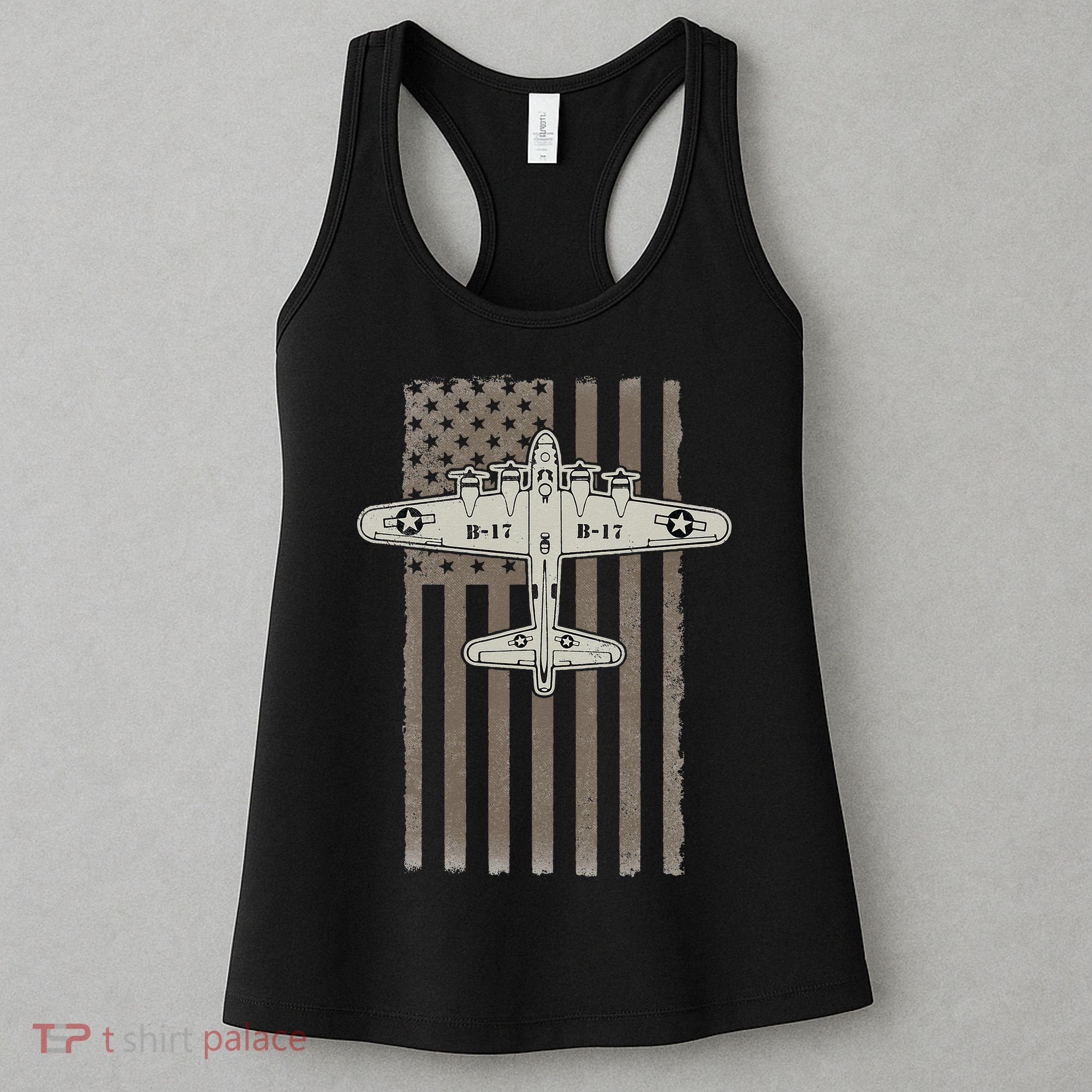 B17 Bomber WW2 Plane Aircraft USA Flag Veteran Pilot Gift Women's Tank Top