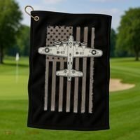B17 Bomber WW2 Plane Aircraft USA Flag Veteran Pilot Gift Golf Towel thumb 1