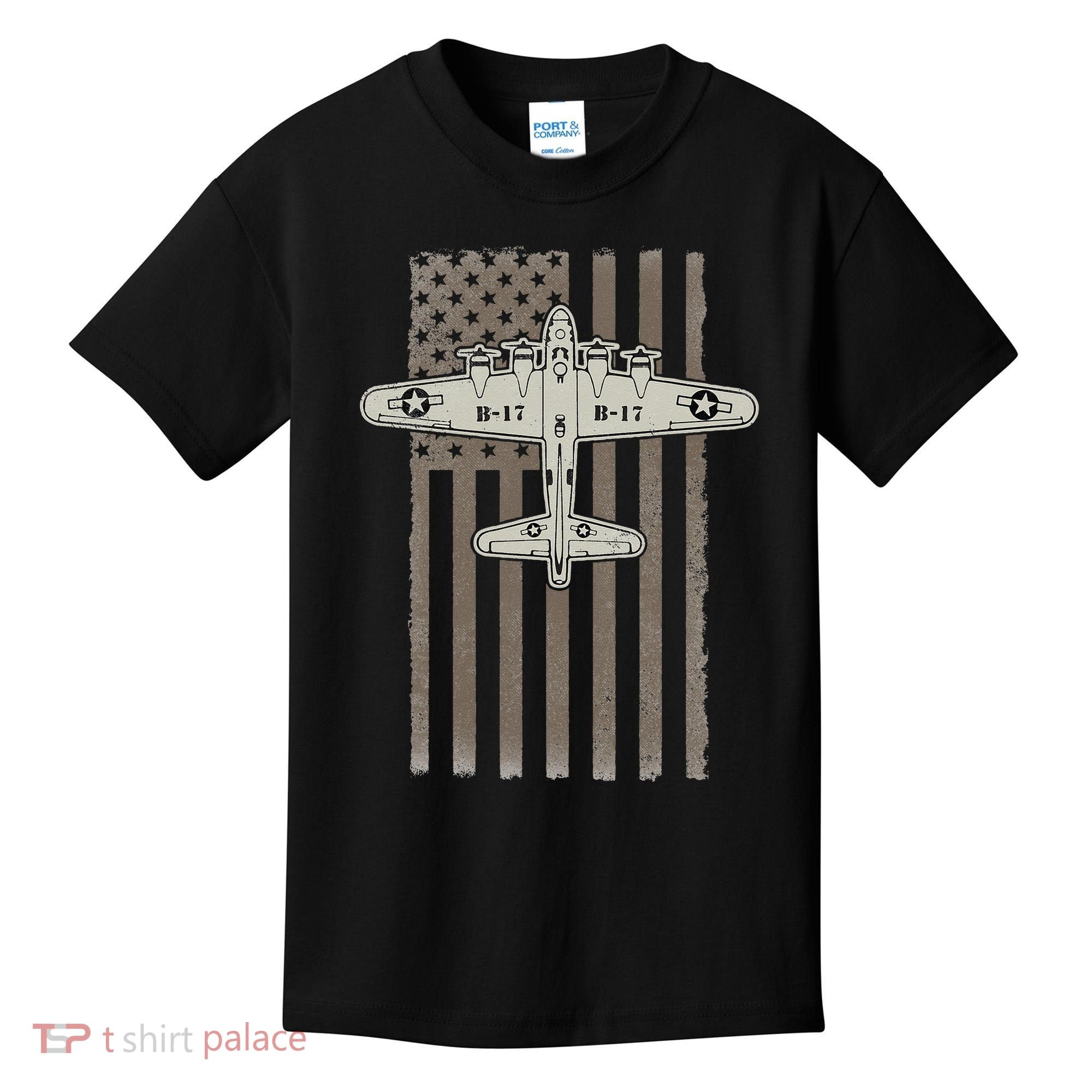B17 Bomber WW2 Plane Aircraft USA Flag Veteran Pilot Gift Kids T-Shirt