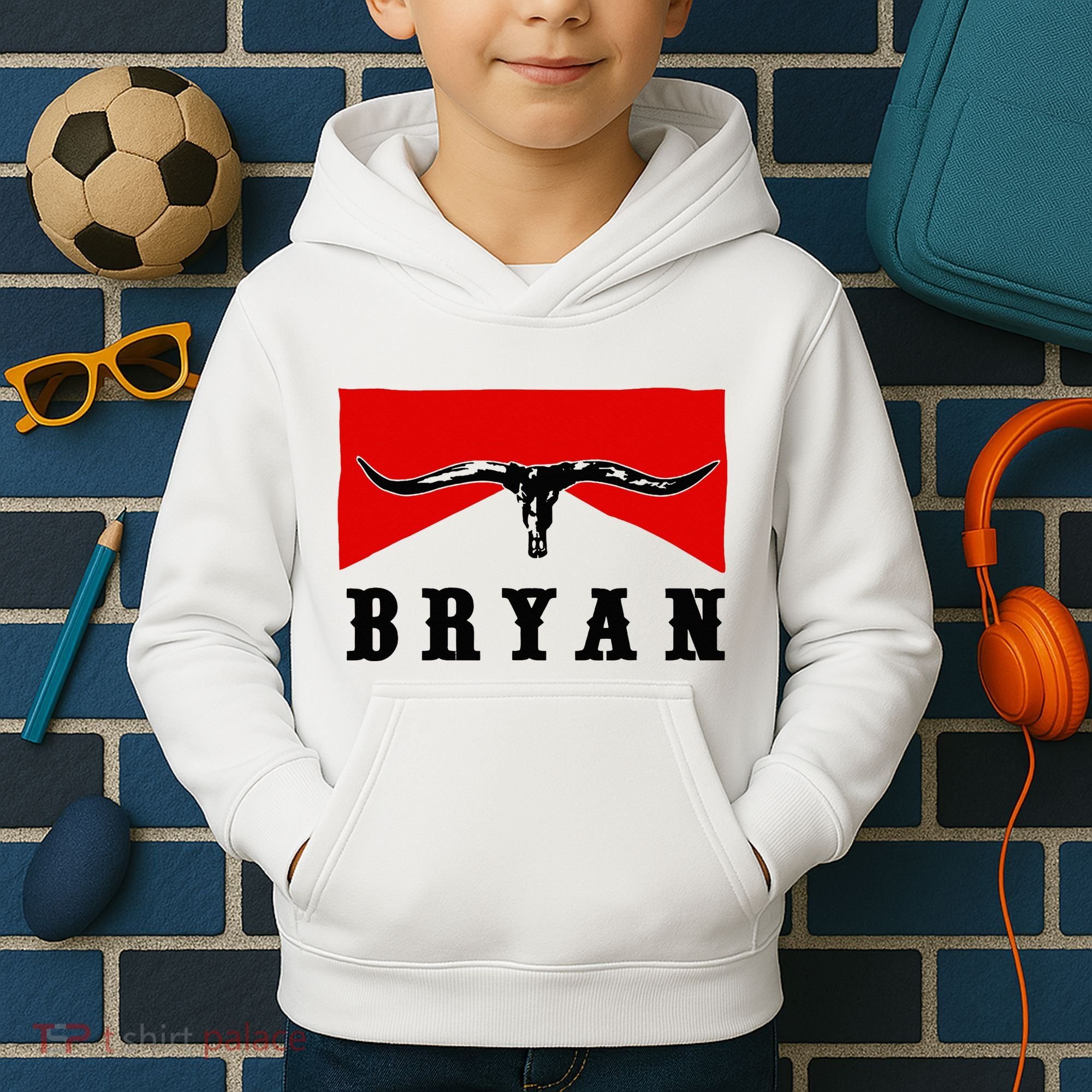 Bryan Bullhead Western Cowboy Cow Skull Kids Hoodie