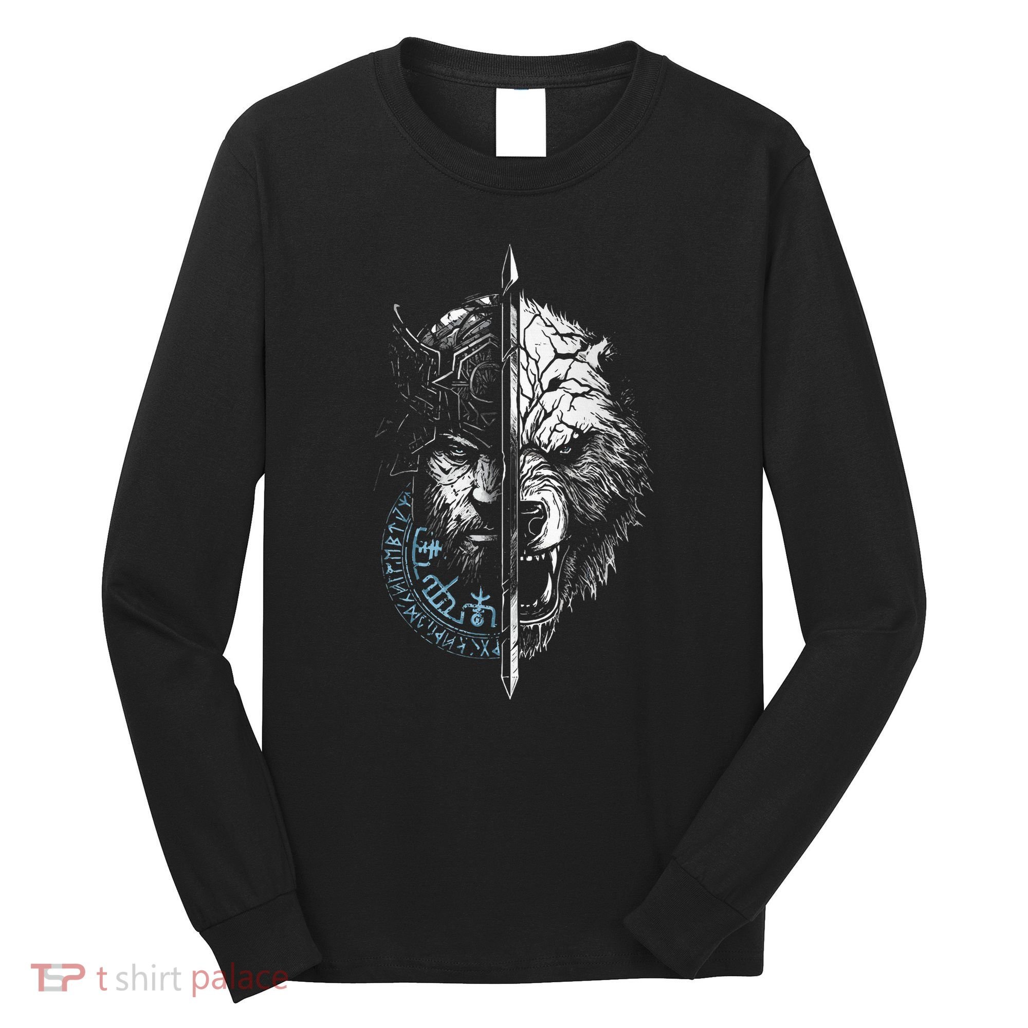 Berserker Bear Warrior Odin Runes Nordic Compass Long Sleeve Shirt