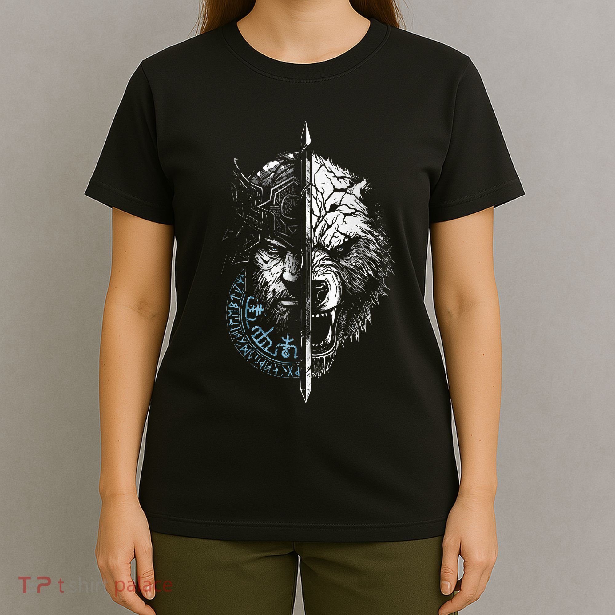 Berserker Bear Warrior Odin Runes Nordic Compass T-Shirt