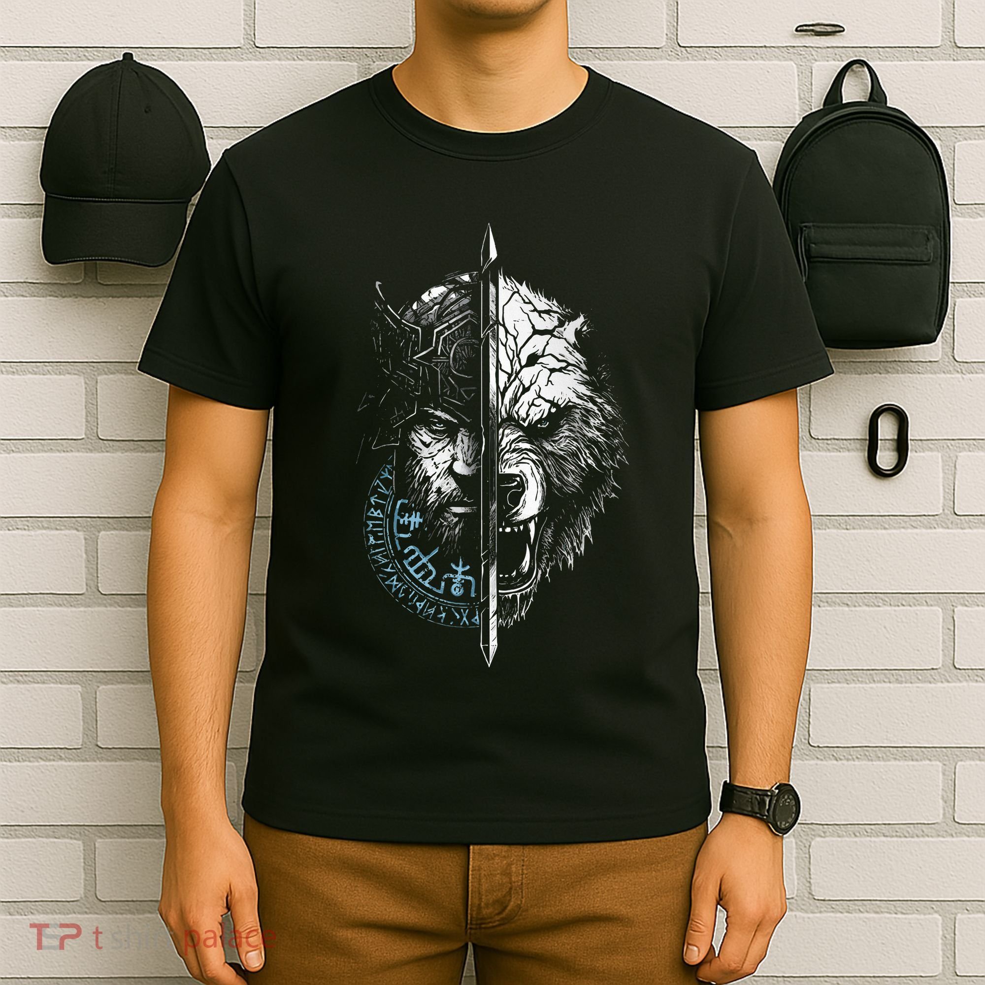 Berserker Bear Warrior Odin Runes Nordic Compass T-Shirt