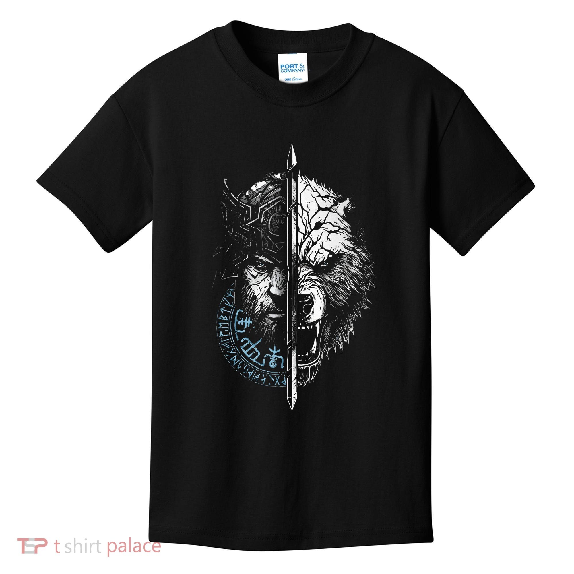 Berserker Bear Warrior Odin Runes Nordic Compass Kids T-Shirt