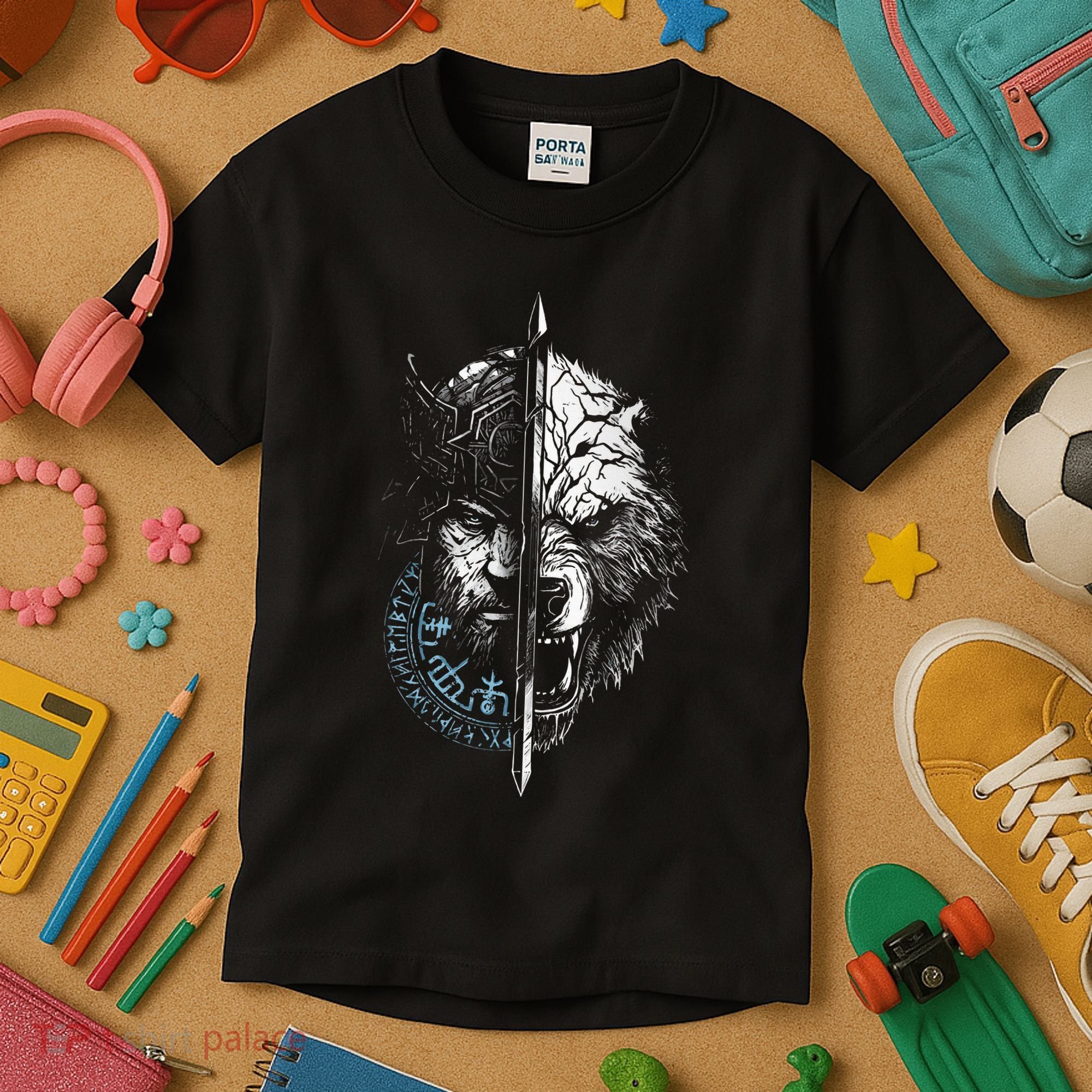 Berserker Bear Warrior Odin Runes Nordic Compass Kids T-Shirt