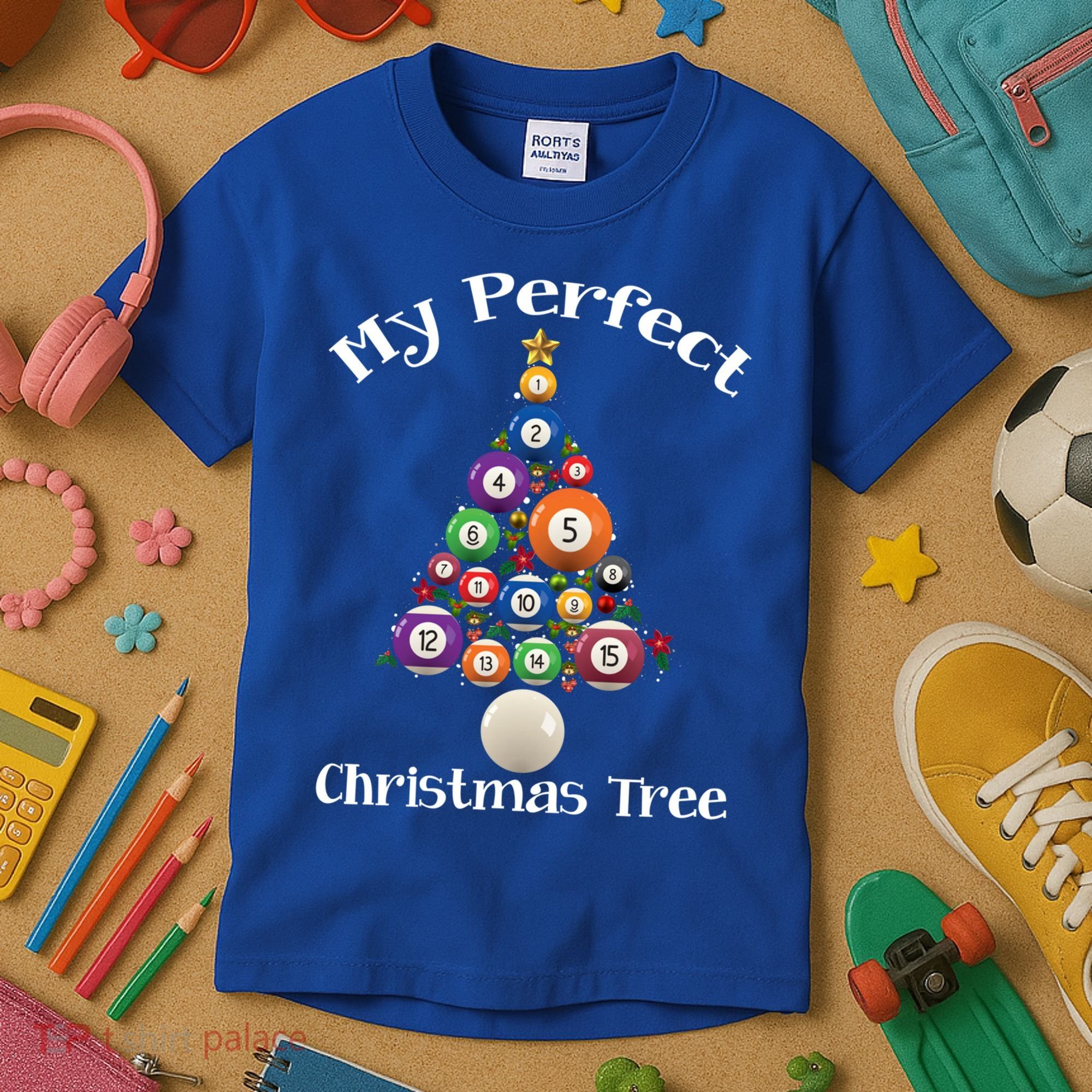 Billiard Ball Xmas Tree Meaningful Gift Pool Billiards Christmas Great Gift Kids T-Shirt