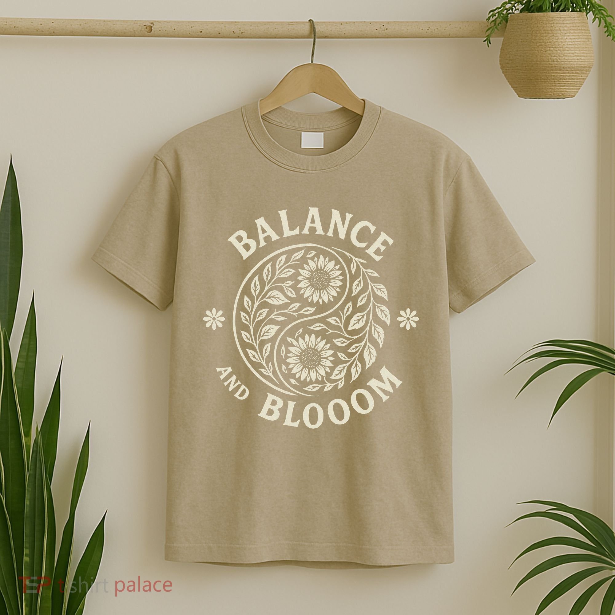 Balance Blooom Yin Yang Floral Zen Nature Boho Calm T-Shirt