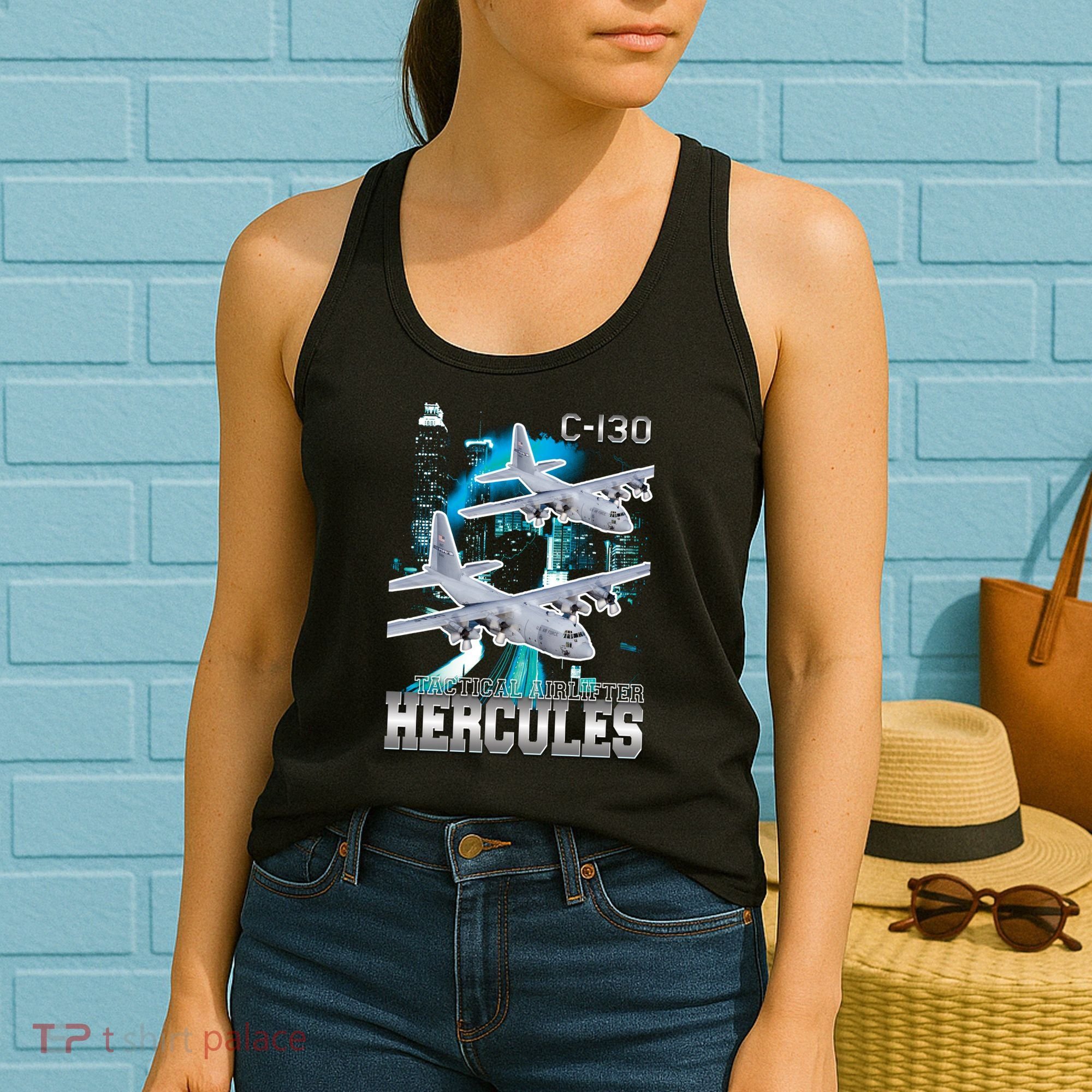 Bootleg C 130 Hercules USAF Aircraft Women's Tank Top