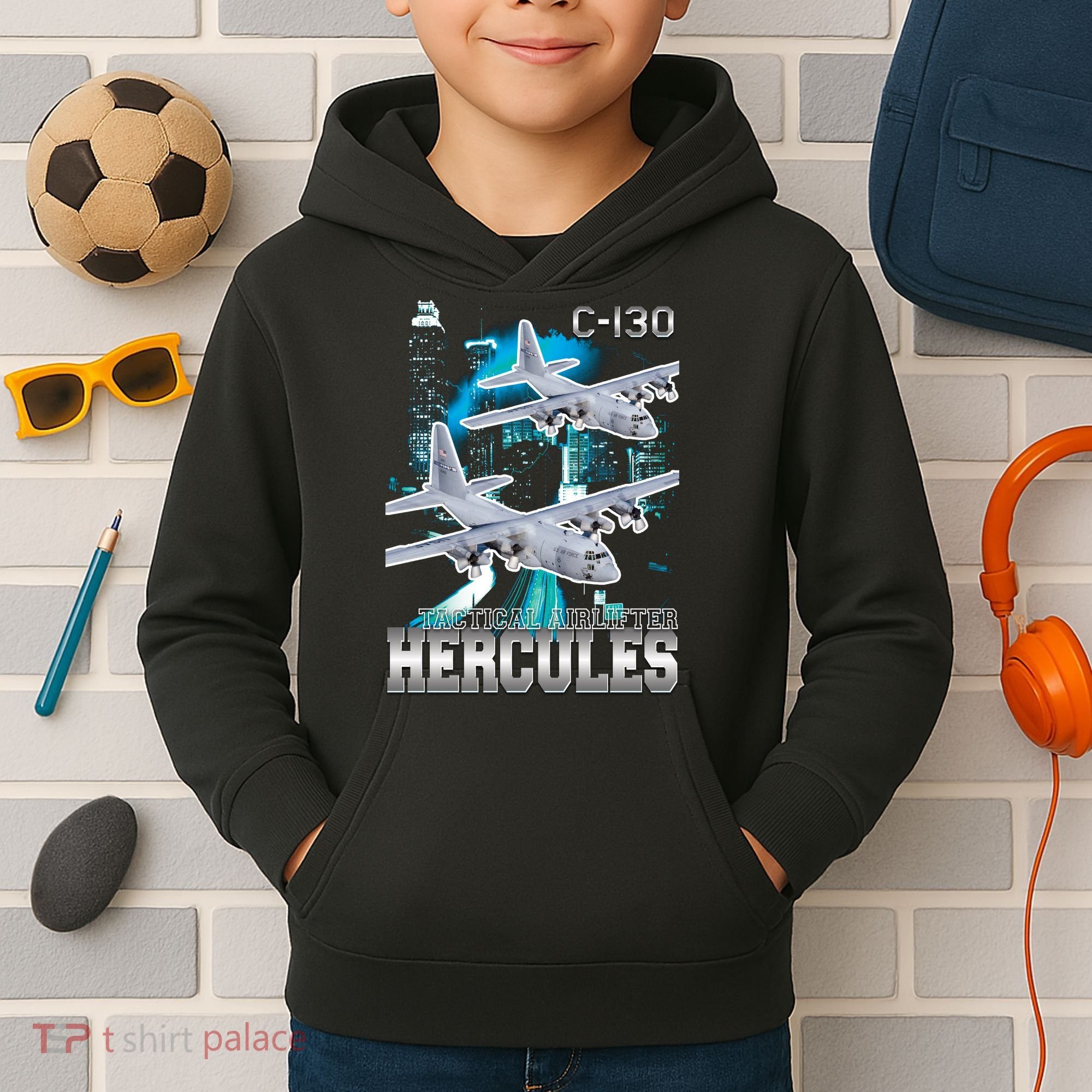 Bootleg C 130 Hercules USAF Aircraft Kids Hoodie