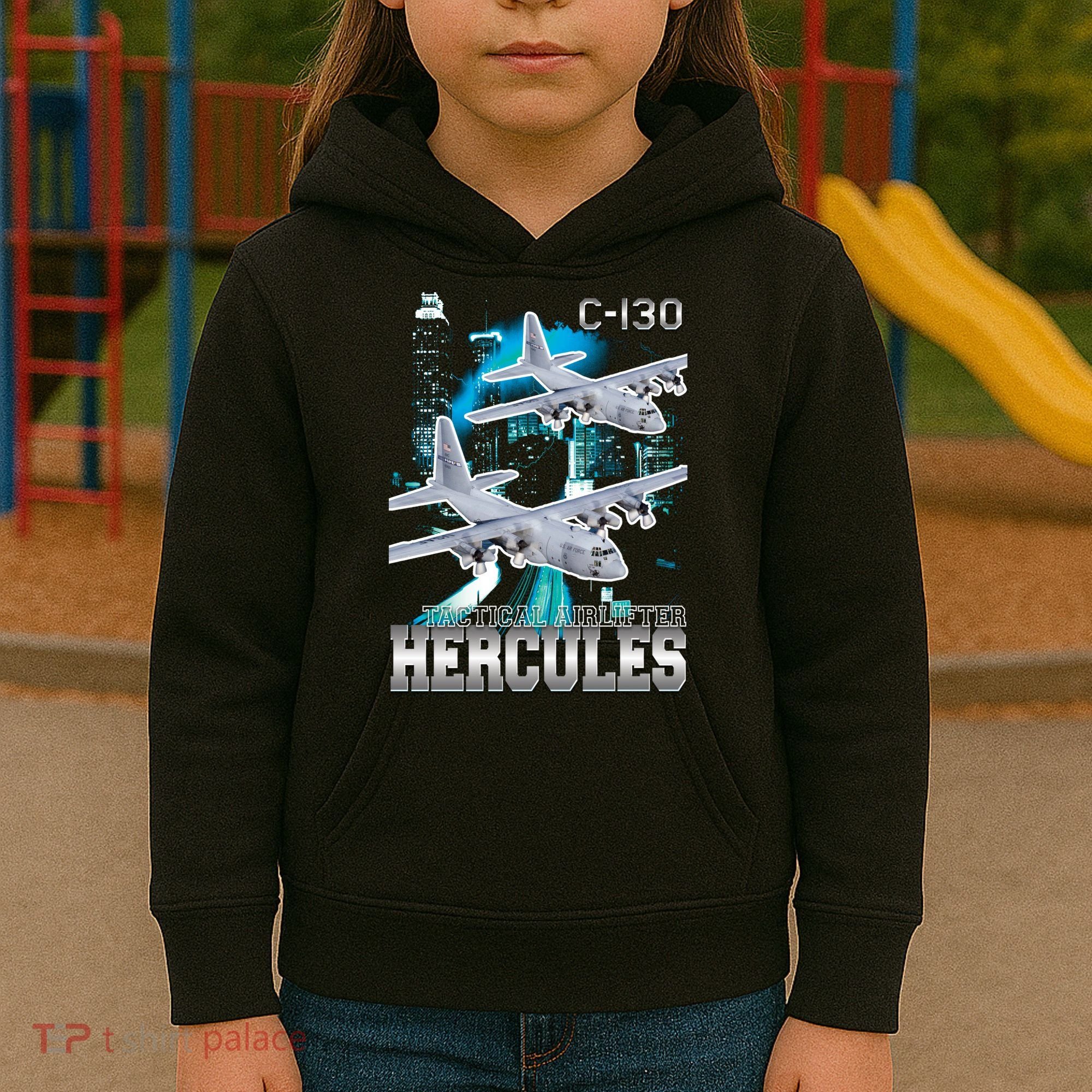 Bootleg C 130 Hercules USAF Aircraft Kids Hoodie