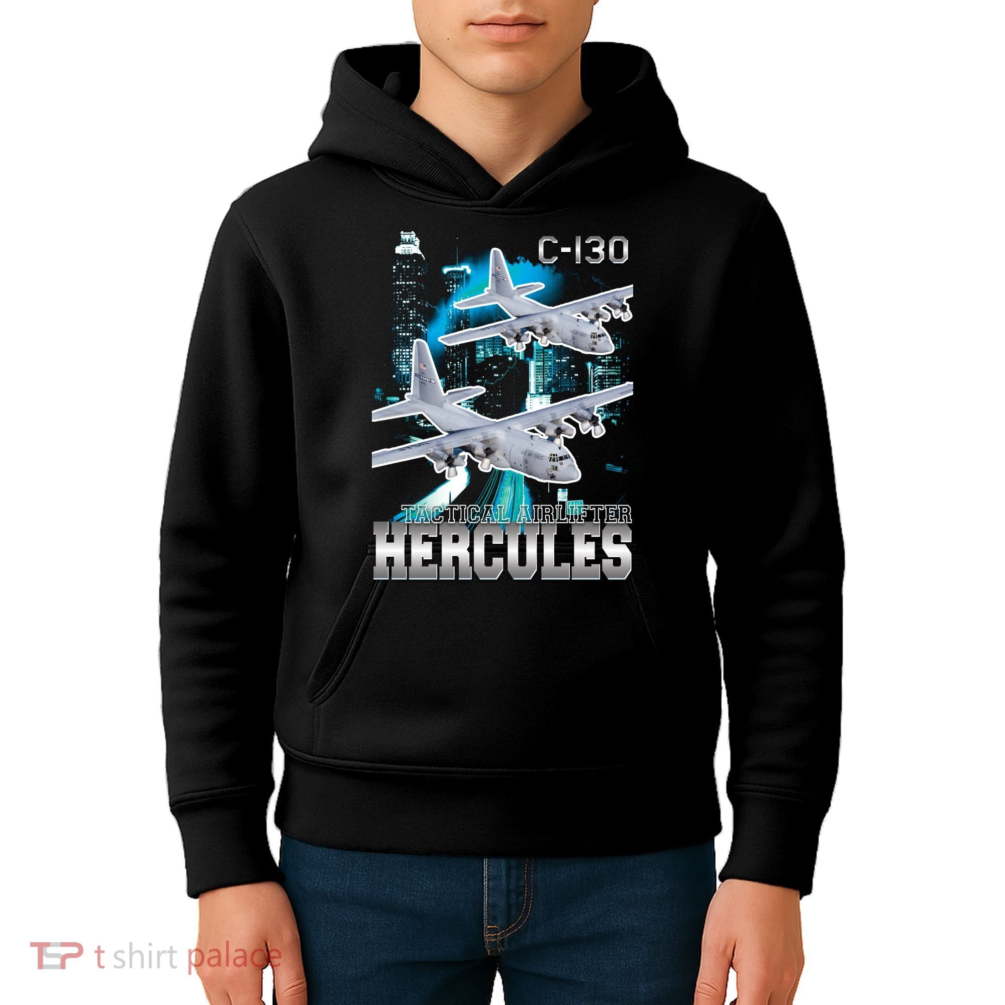 Bootleg C 130 Hercules USAF Aircraft Kids Hoodie
