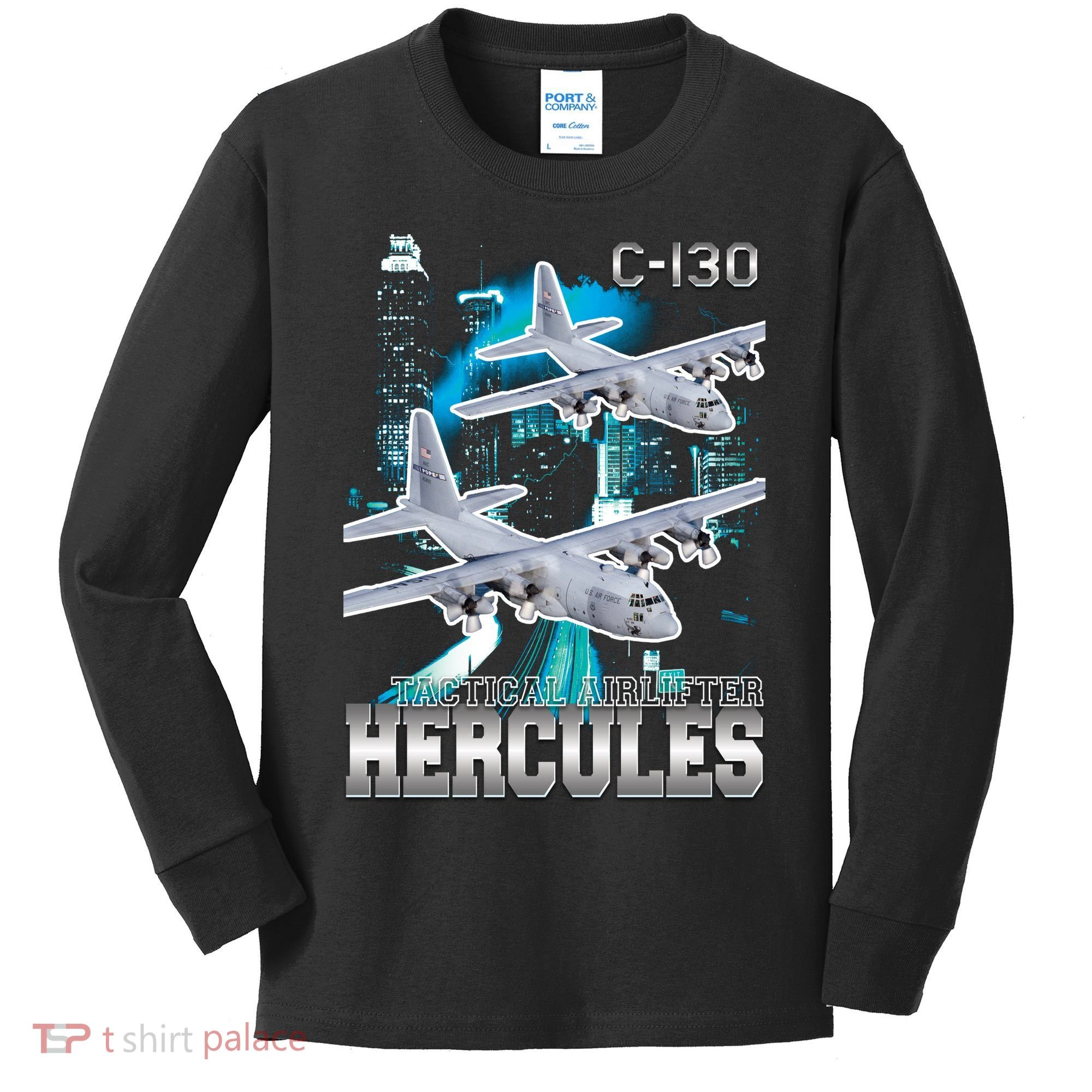 Bootleg C 130 Hercules USAF Aircraft Kids Long Sleeve Shirt