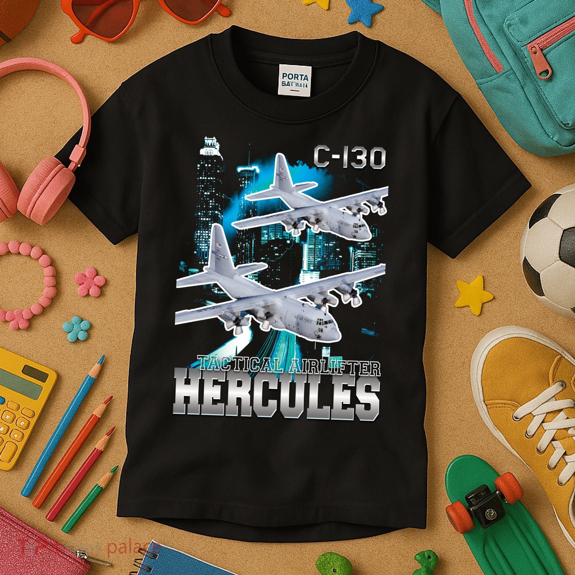 Bootleg C 130 Hercules USAF Aircraft Kids T-Shirt