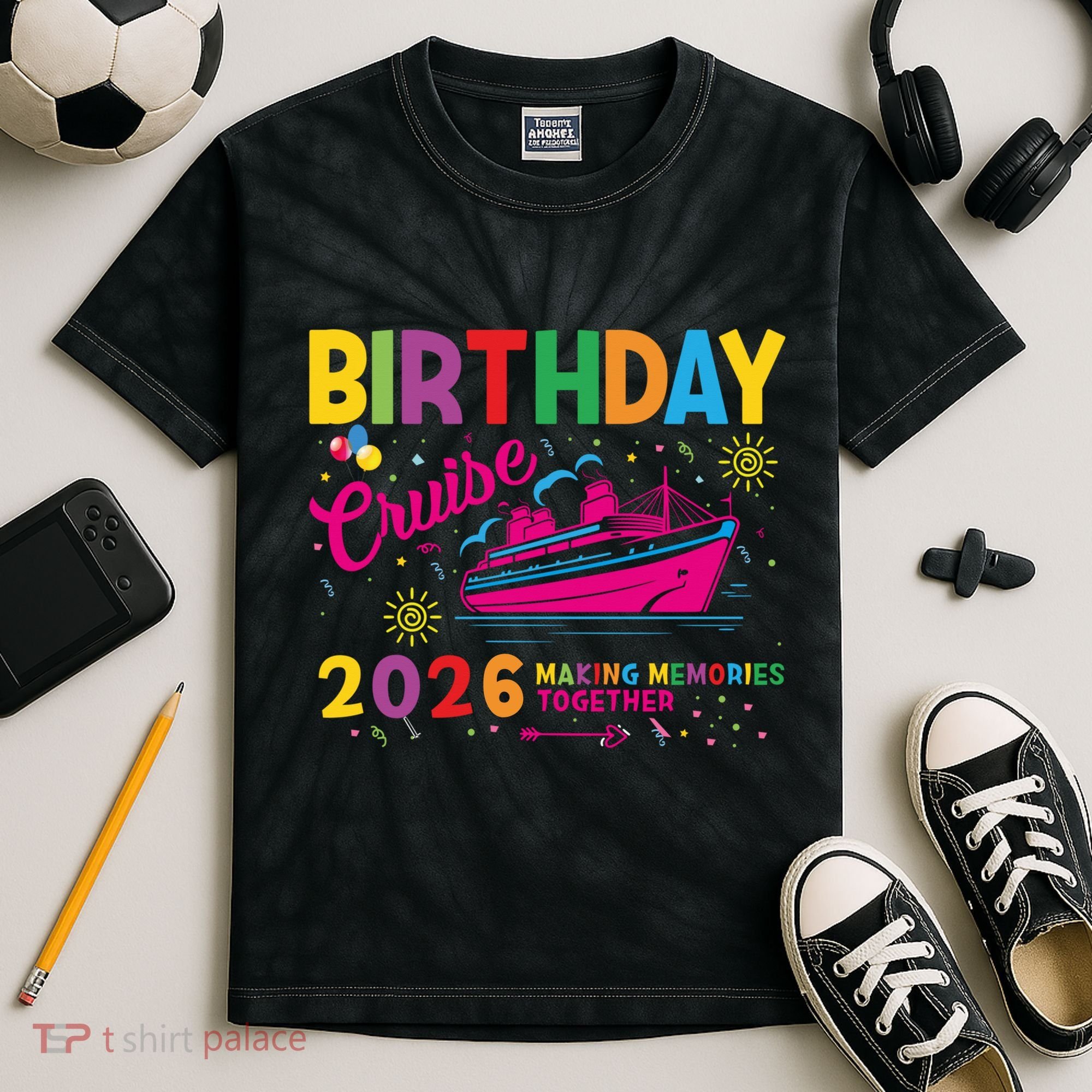 Birthday Cruise 2026 Making Memories Together Kids Tie-Dye T-Shirt