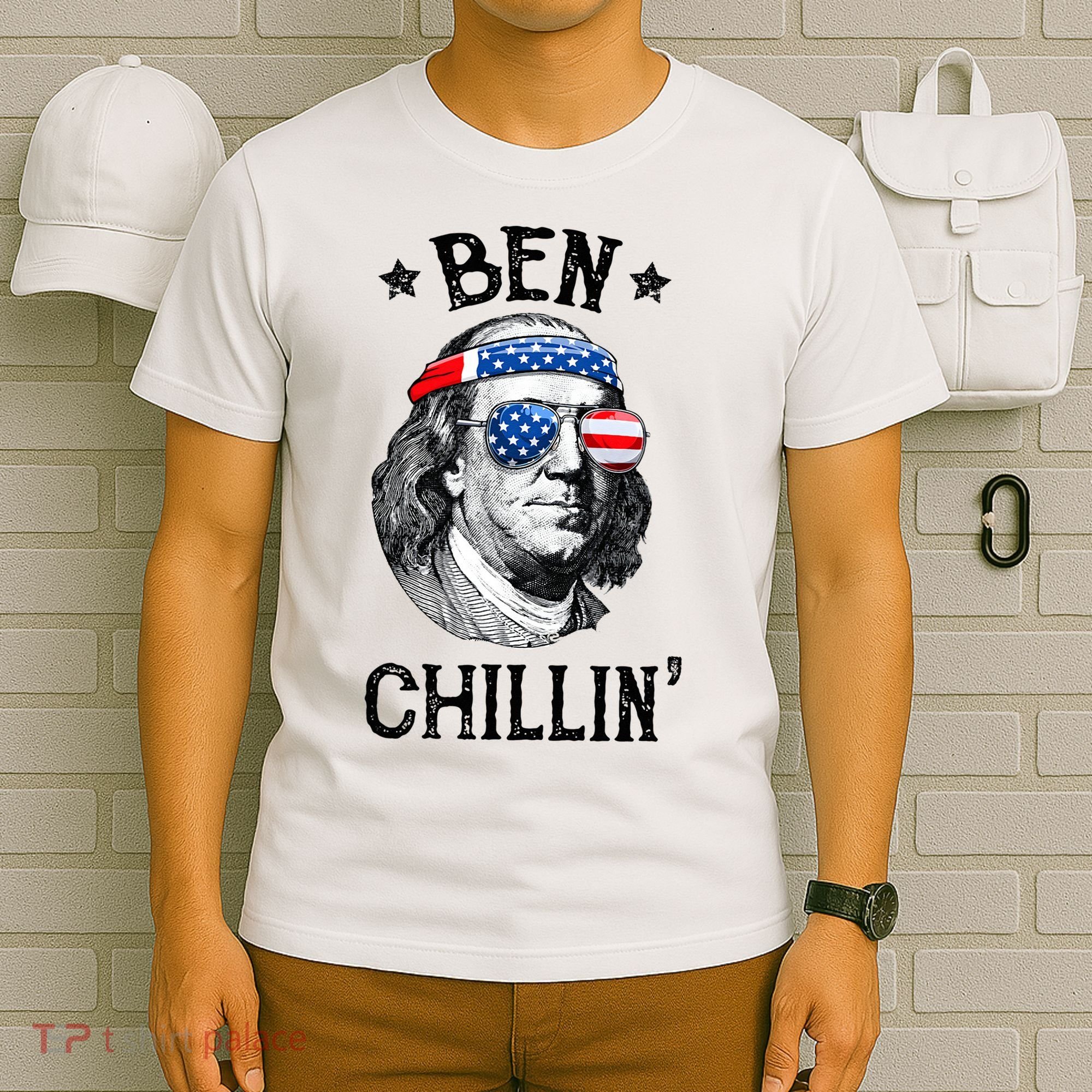 Ben Chillin 4th of July Ben Franklin USA Independence Flag T-Shirt