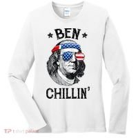 Ben Chillin 4th of July Ben Franklin USA Independence Flag Women's Long Sleeve Shirt thumb 0