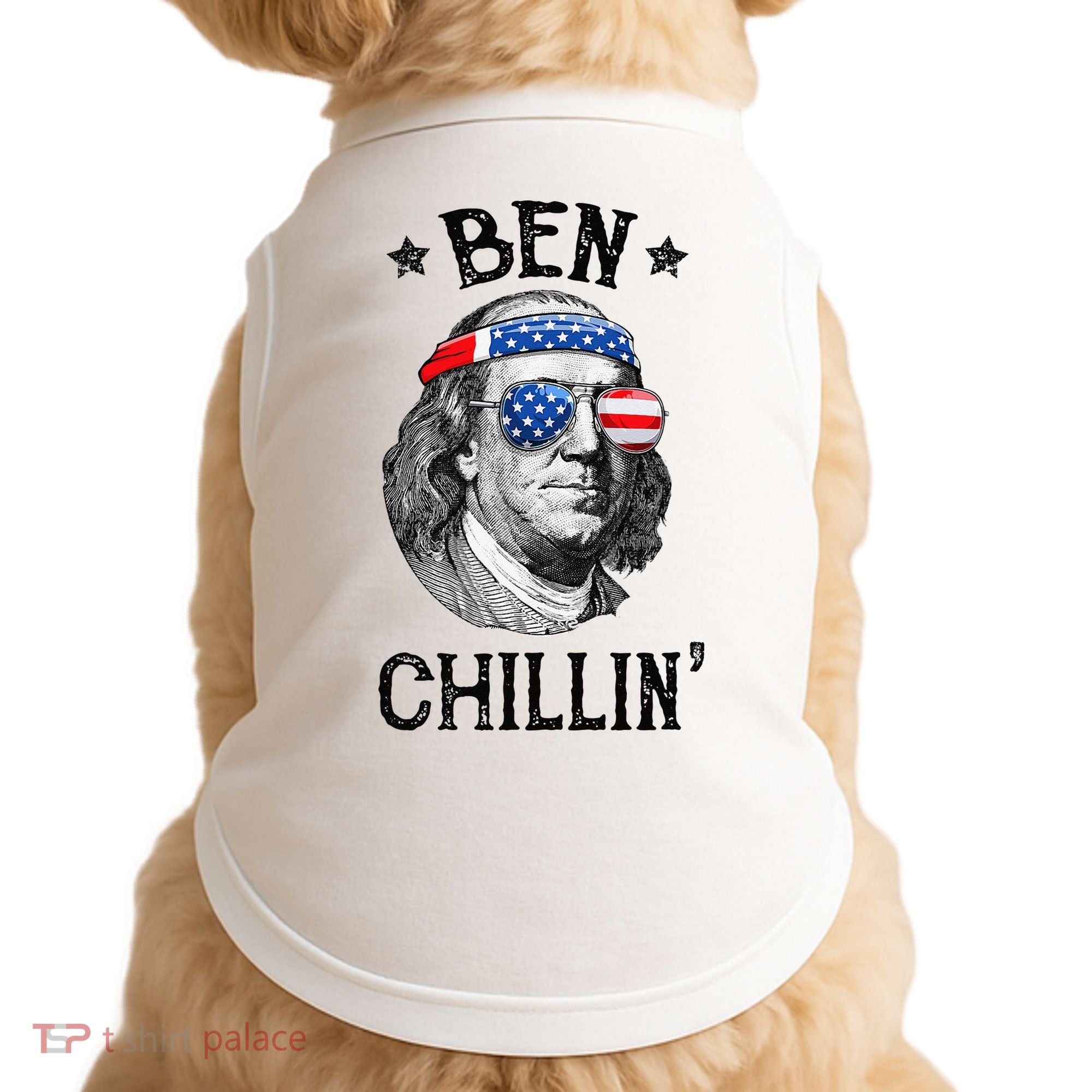Ben Chillin 4th of July Ben Franklin USA Independence Flag Doggie Tank
