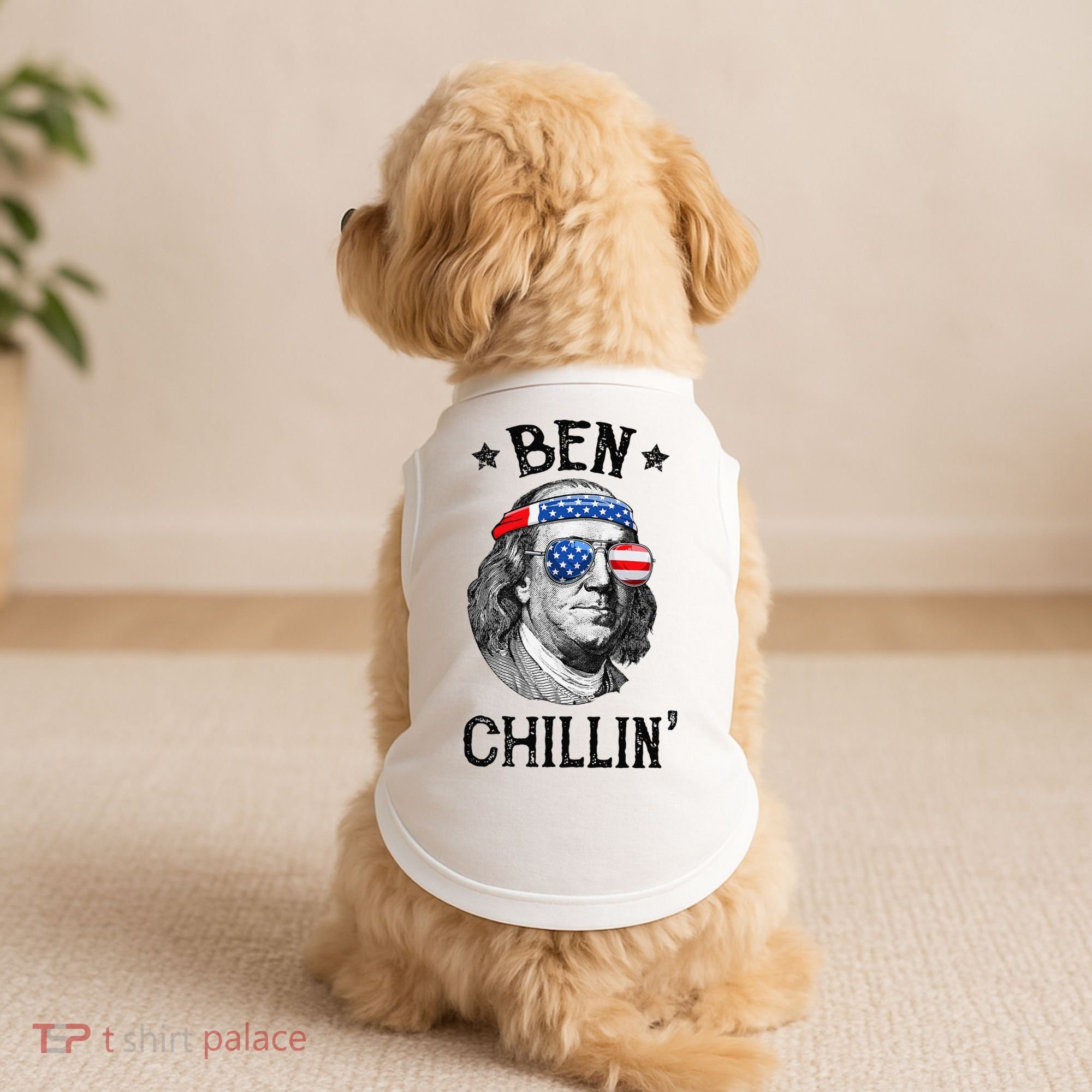 Ben Chillin 4th of July Ben Franklin USA Independence Flag Doggie Tank