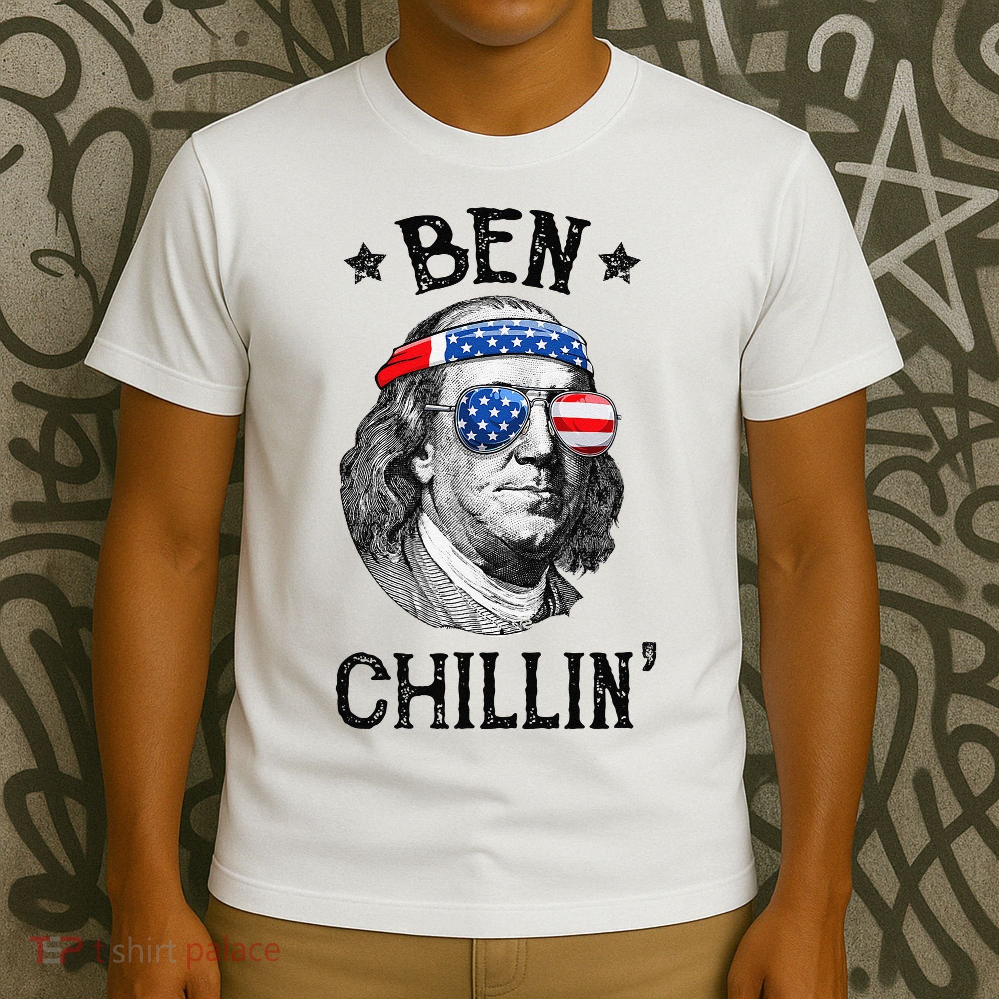 Ben Chillin 4th of July Ben Franklin USA Independence Flag T-Shirt