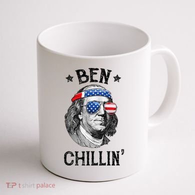 Ben Chillin 4th of July Ben Franklin USA Independence Flag Coffee Mug back