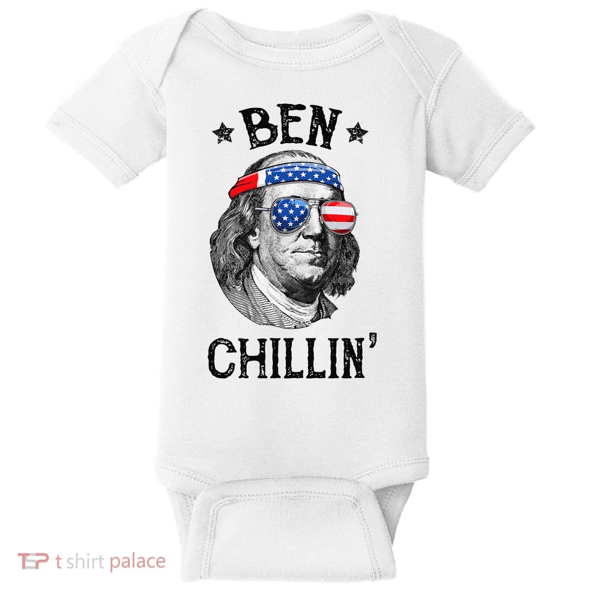 Ben Chillin 4th of July Ben Franklin USA Independence Flag Baby Bodysuit