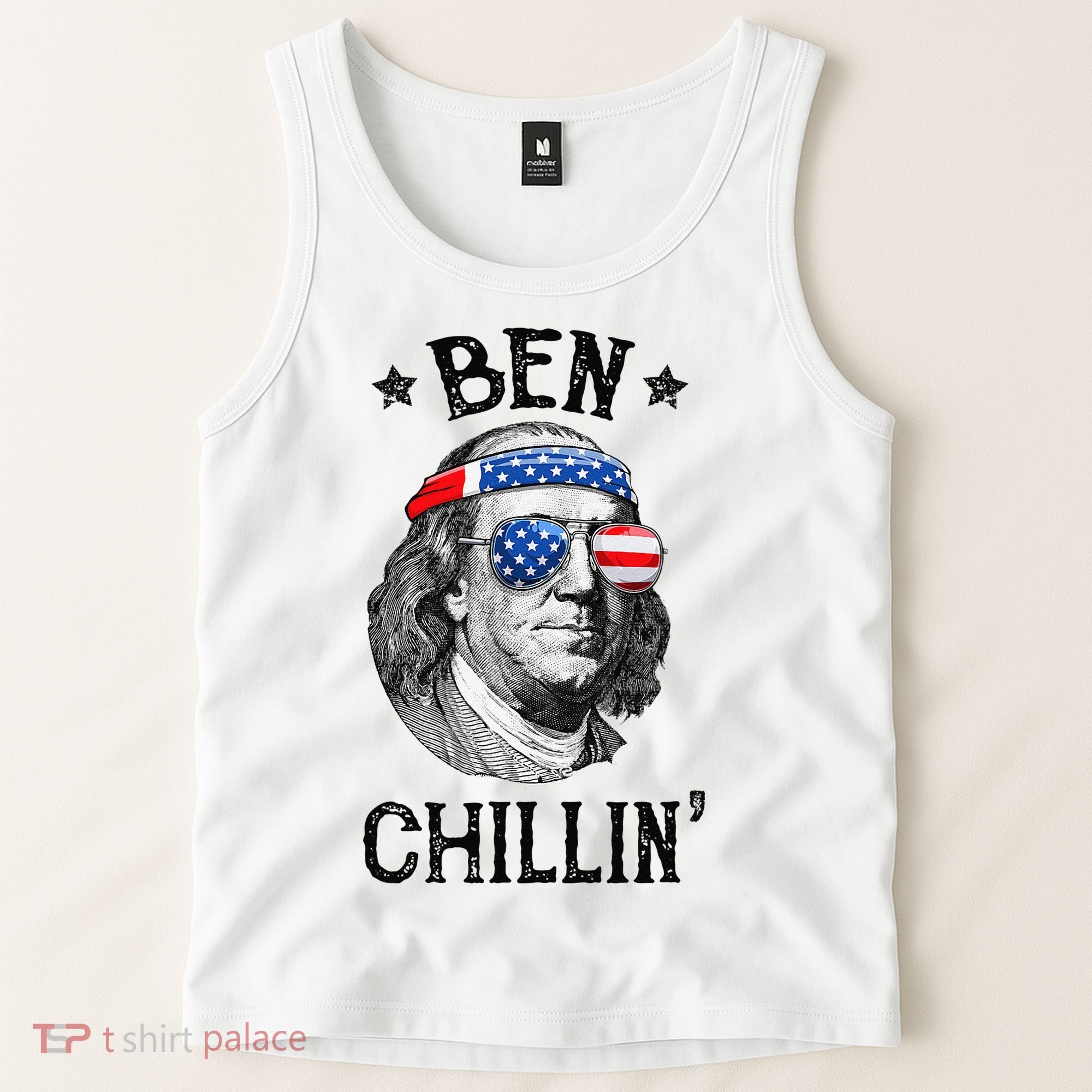 Ben Chillin 4th of July Ben Franklin USA Independence Flag Tank Top