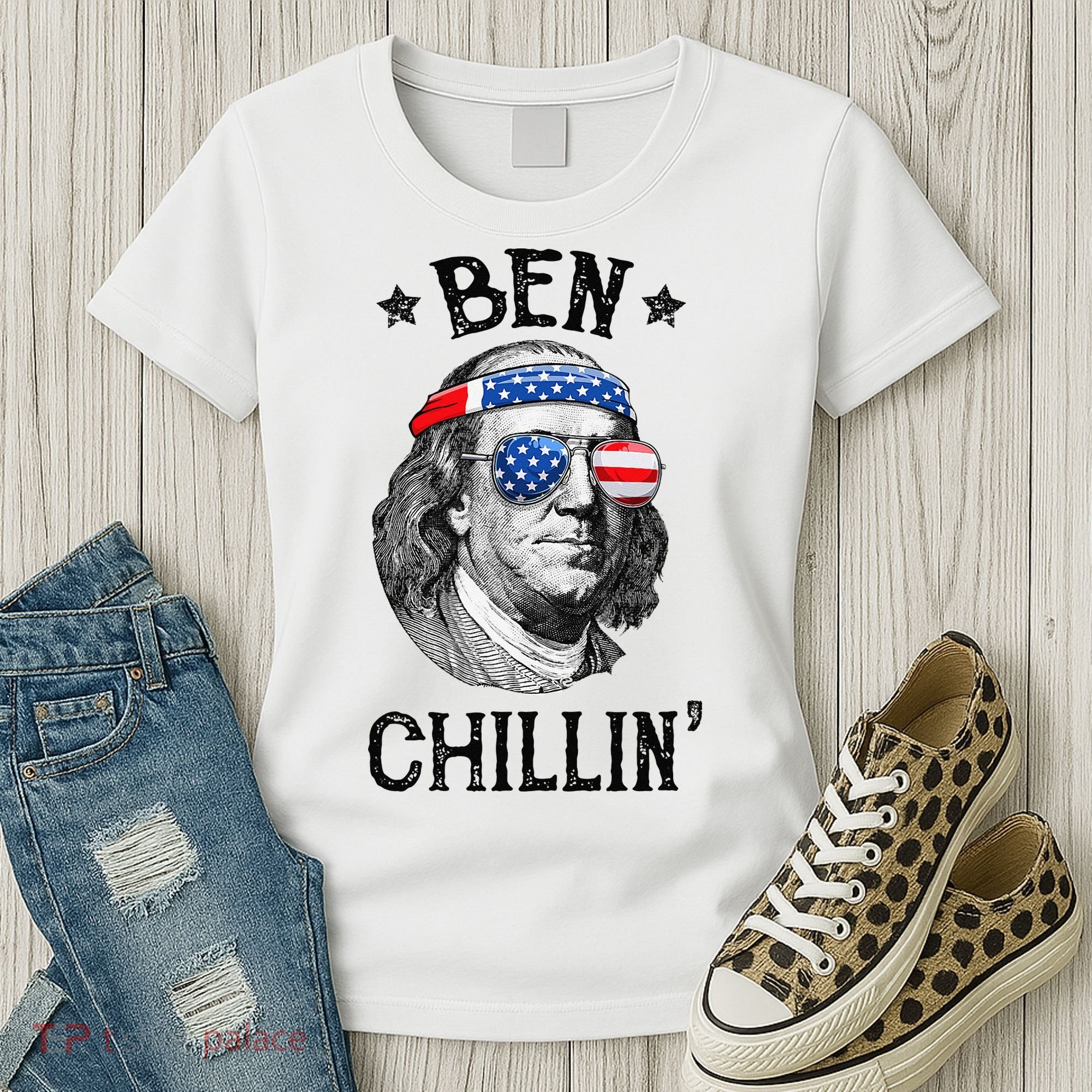 Ben Chillin 4th of July Ben Franklin USA Independence Flag Women's T-Shirt