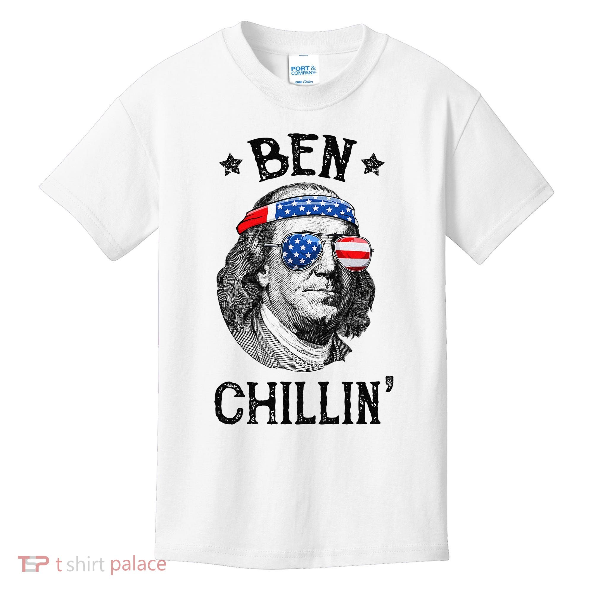 Ben Chillin 4th of July Ben Franklin USA Independence Flag Kids T-Shirt
