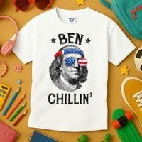 Ben Chillin 4th of July Ben Franklin USA Independence Flag Kids T-Shirt thumb 3