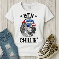 Ben Chillin 4th Of July Ben Franklin USA Independence Flag Women's T-Shirt thumb 3