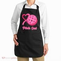 Breast Cancer Awareness Heart Ribbon Pickleball Pink Out Apron thumb 2