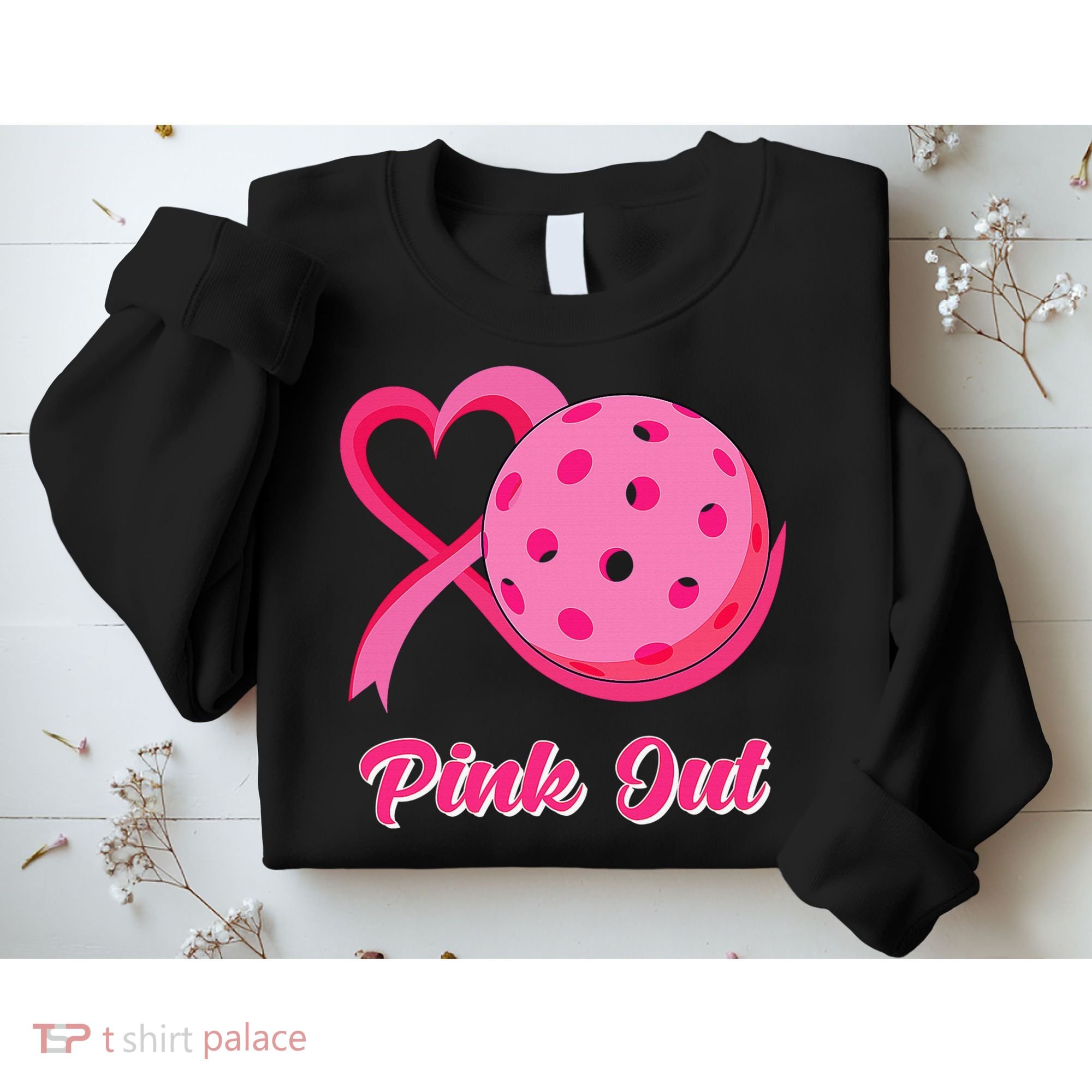 Breast Cancer Awareness Heart Ribbon Pickleball Pink Out Sweatshirt