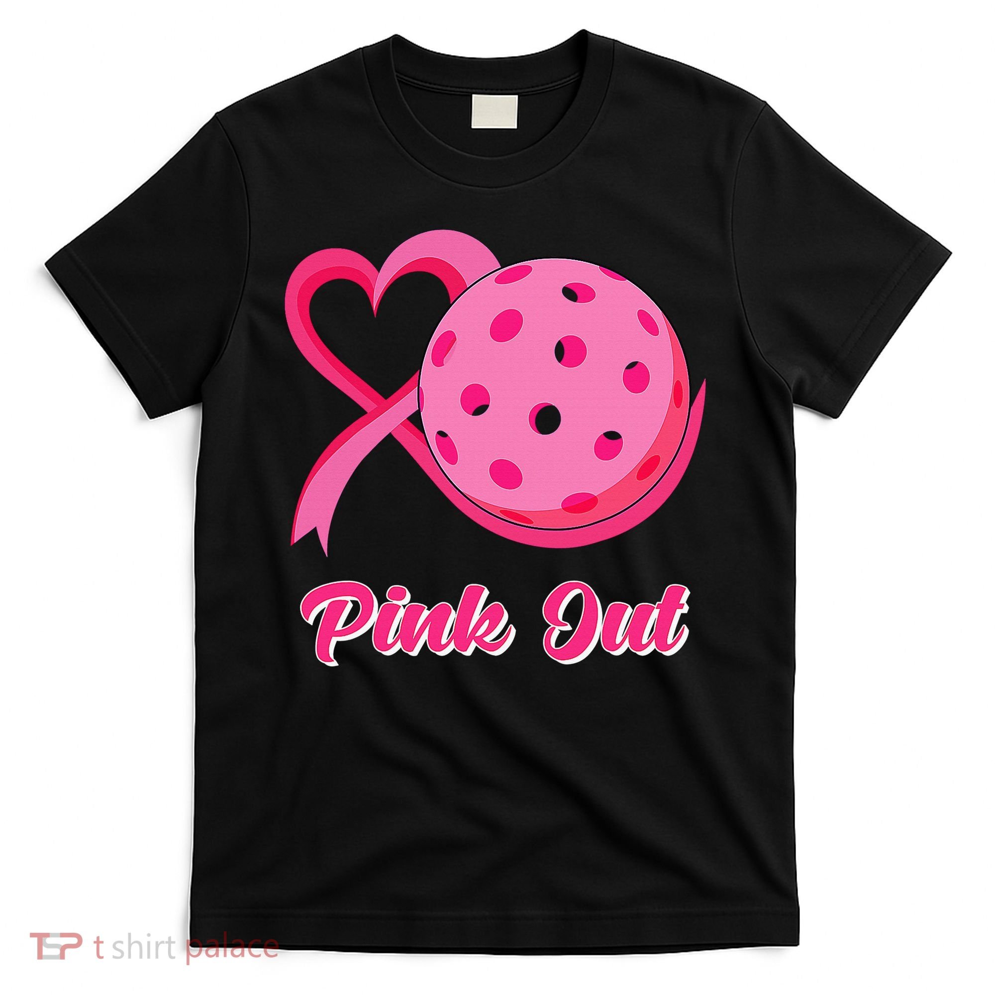 Breast Cancer Awareness Heart Ribbon Pickleball Pink Out T-Shirt