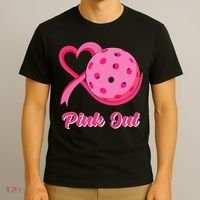 Breast Cancer Awareness Heart Ribbon Pickleball Pink Out T-Shirt thumb 3