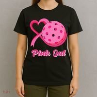 Breast Cancer Awareness Heart Ribbon Pickleball Pink Out T-Shirt thumb 4