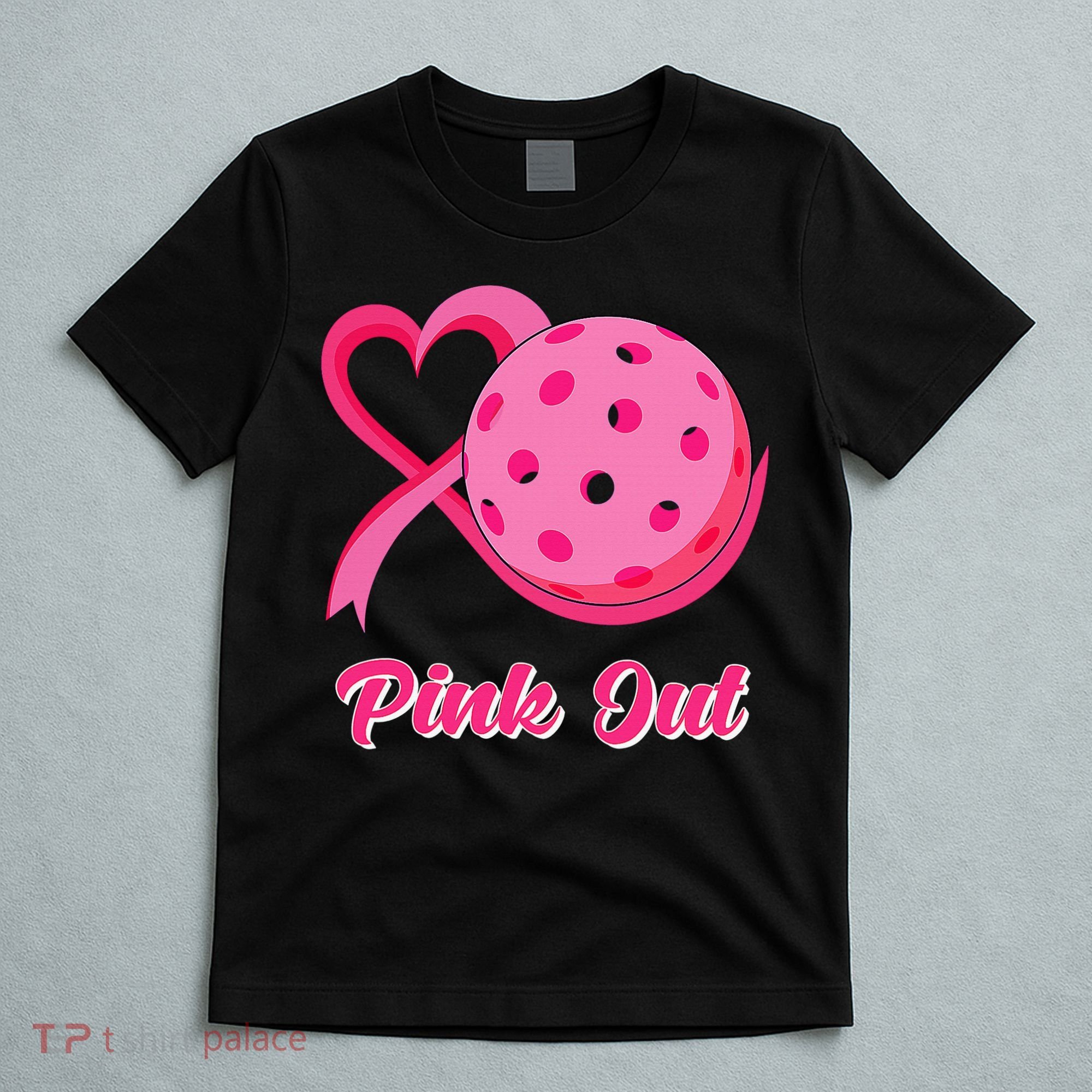 Breast Cancer Awareness Heart Ribbon Pickleball Pink Out T-Shirt