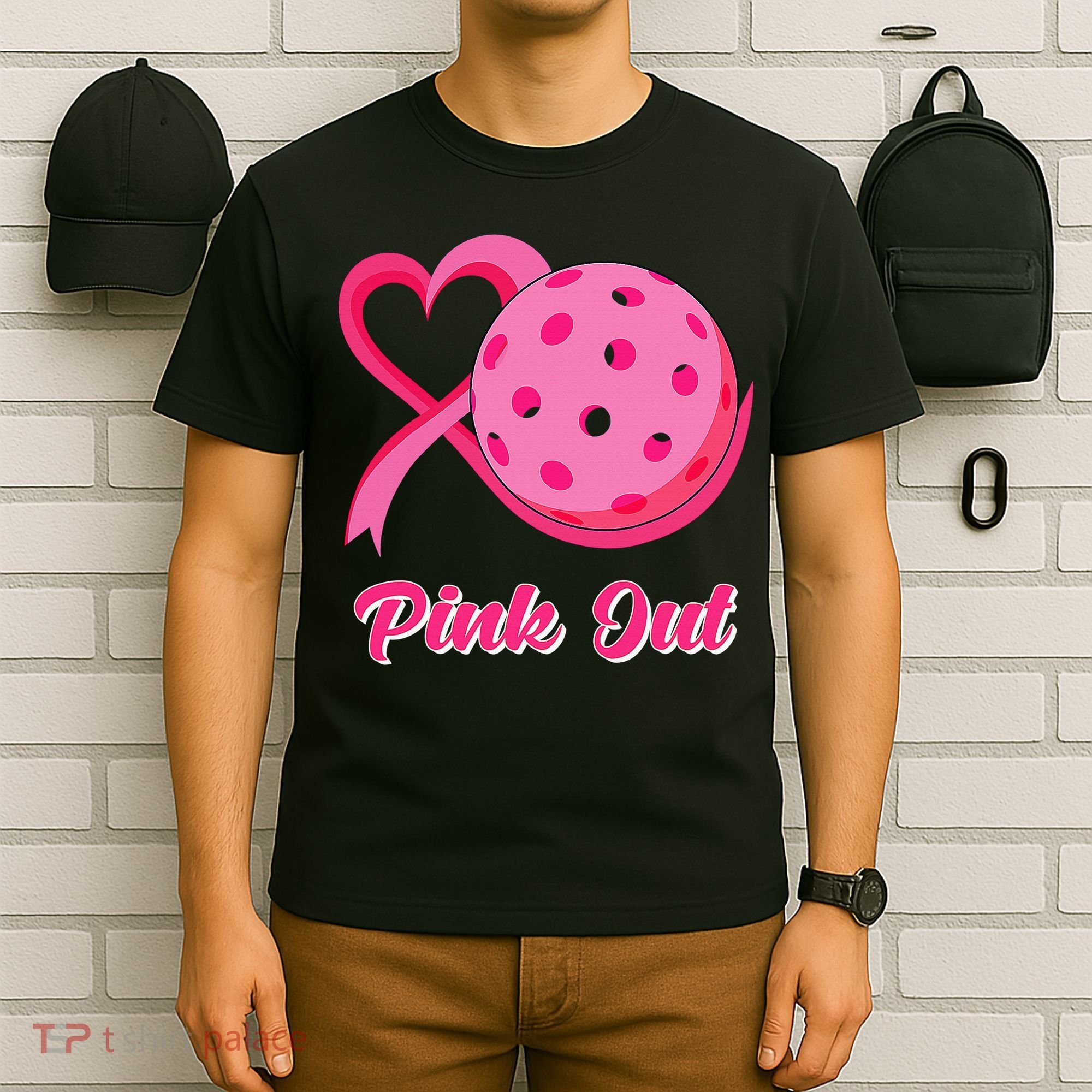 Breast Cancer Awareness Heart Ribbon Pickleball Pink Out T-Shirt