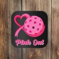 Breast Cancer Awareness Heart Ribbon Pickleball Pink Out Coaster thumb 0