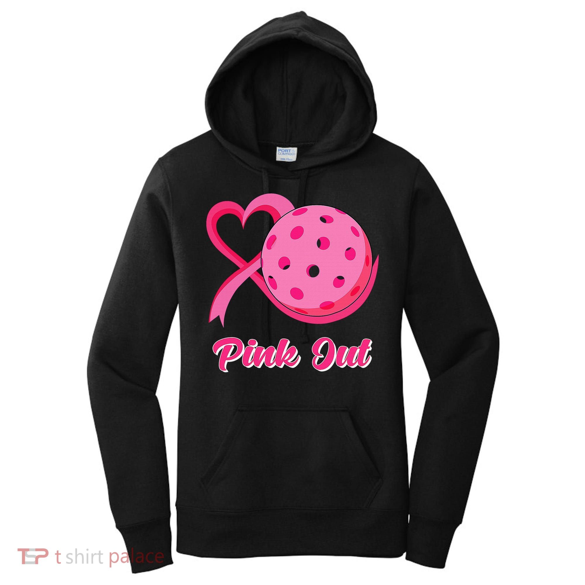 Breast Cancer Awareness Heart Ribbon Pickleball Pink Out Women's Hoodie