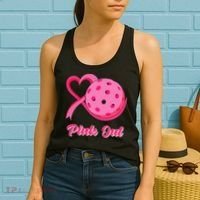 Breast Cancer Awareness Heart Ribbon Pickleball Pink Out Women's Tank Top thumb 2