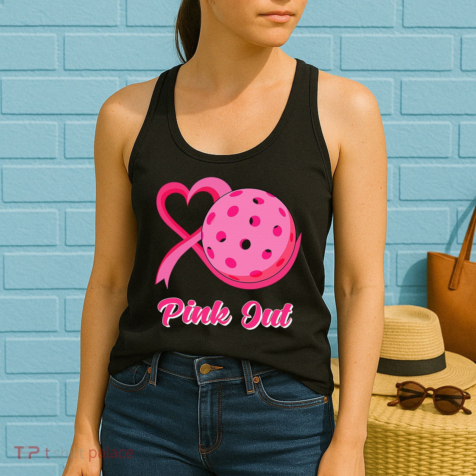 Breast Cancer Awareness Heart Ribbon Pickleball Pink Out Women's Tank Top