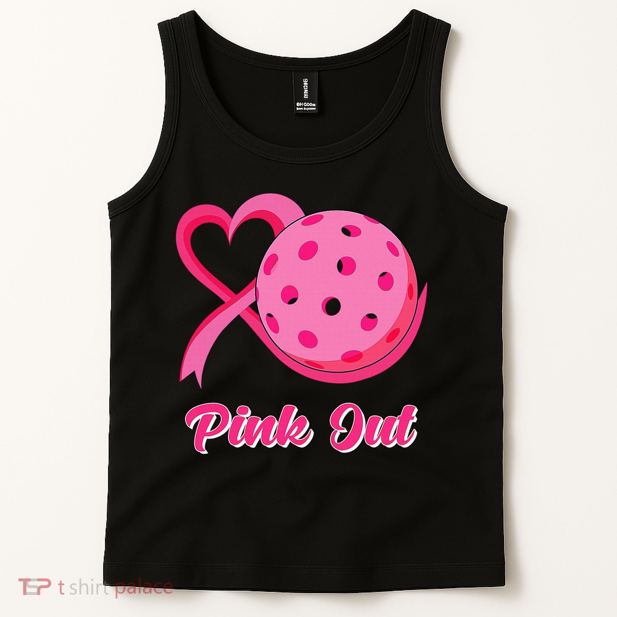 Breast Cancer Awareness Heart Ribbon Pickleball Pink Out Tank Top