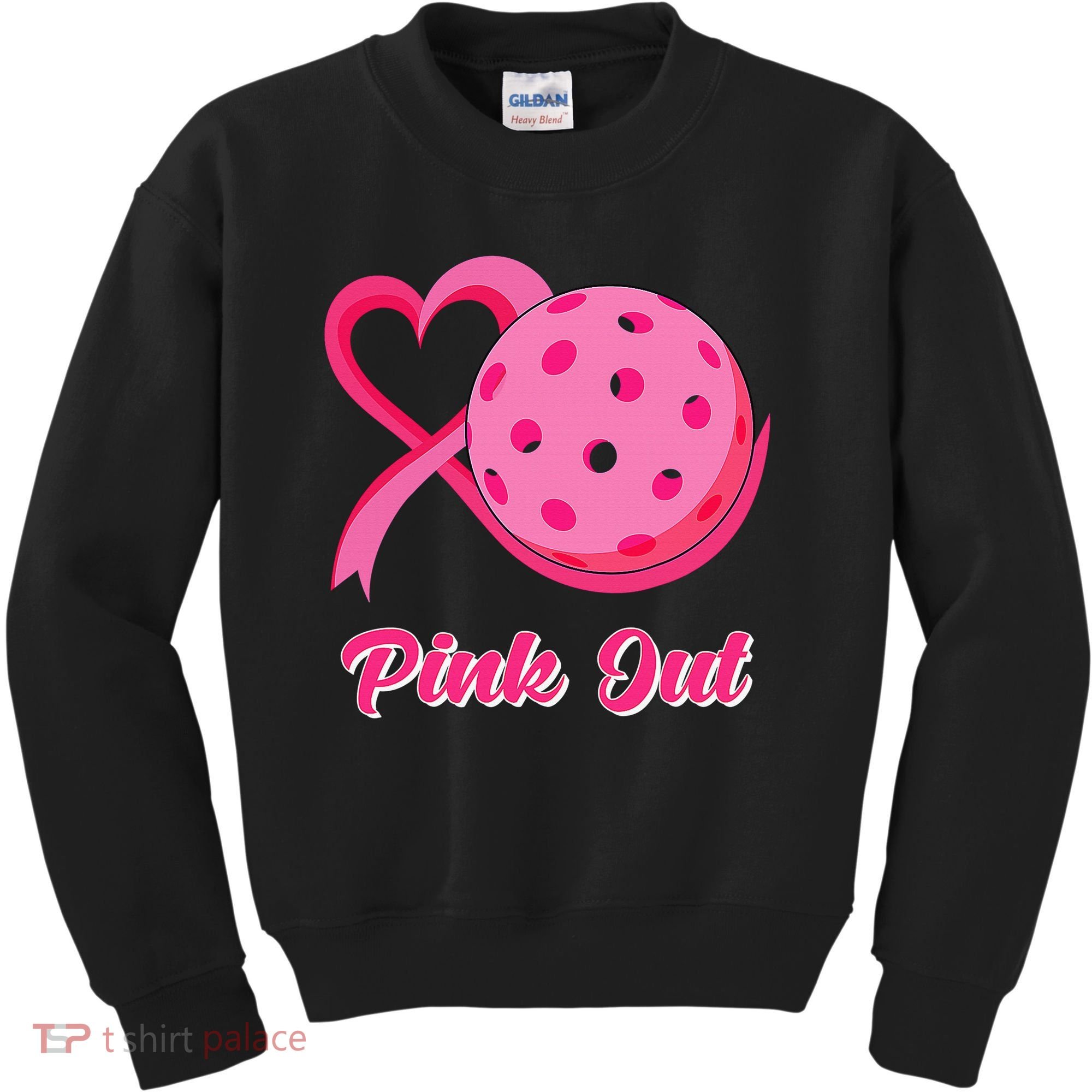 Breast Cancer Awareness Heart Ribbon Pickleball Pink Out Kids Sweatshirt