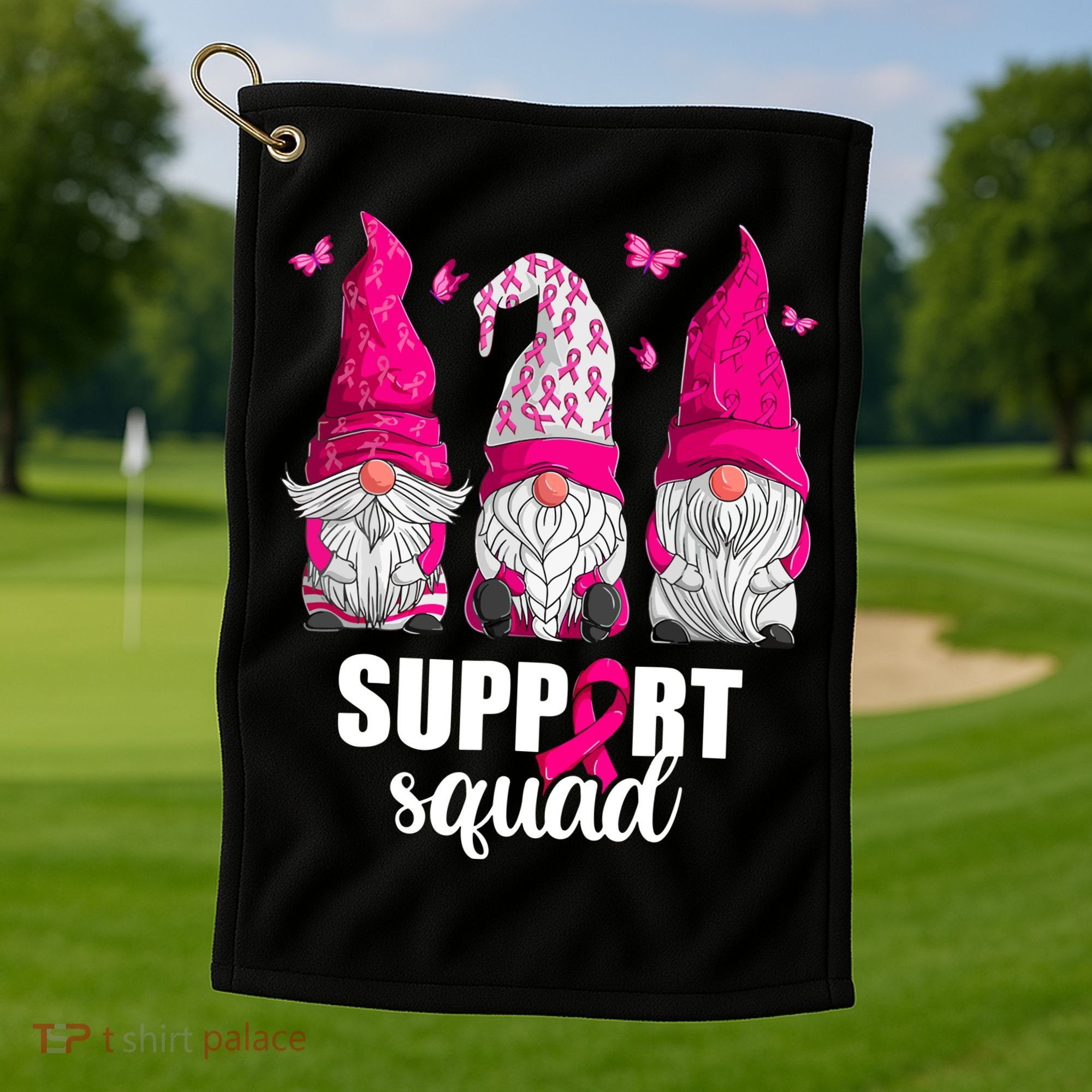 Breast Cancer Awareness Pink Gnomes Support Squad Gifts Golf Towel