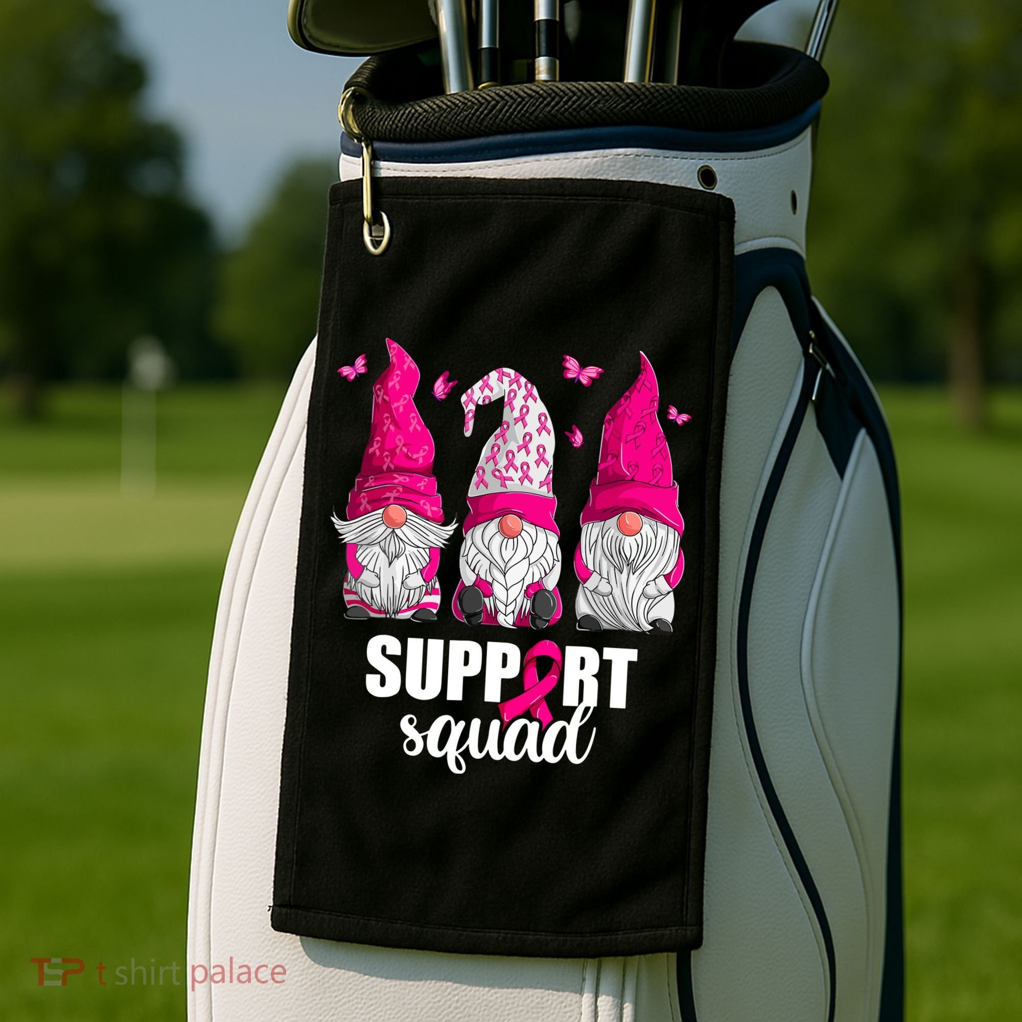 Breast Cancer Awareness Pink Gnomes Support Squad Gifts Golf Towel
