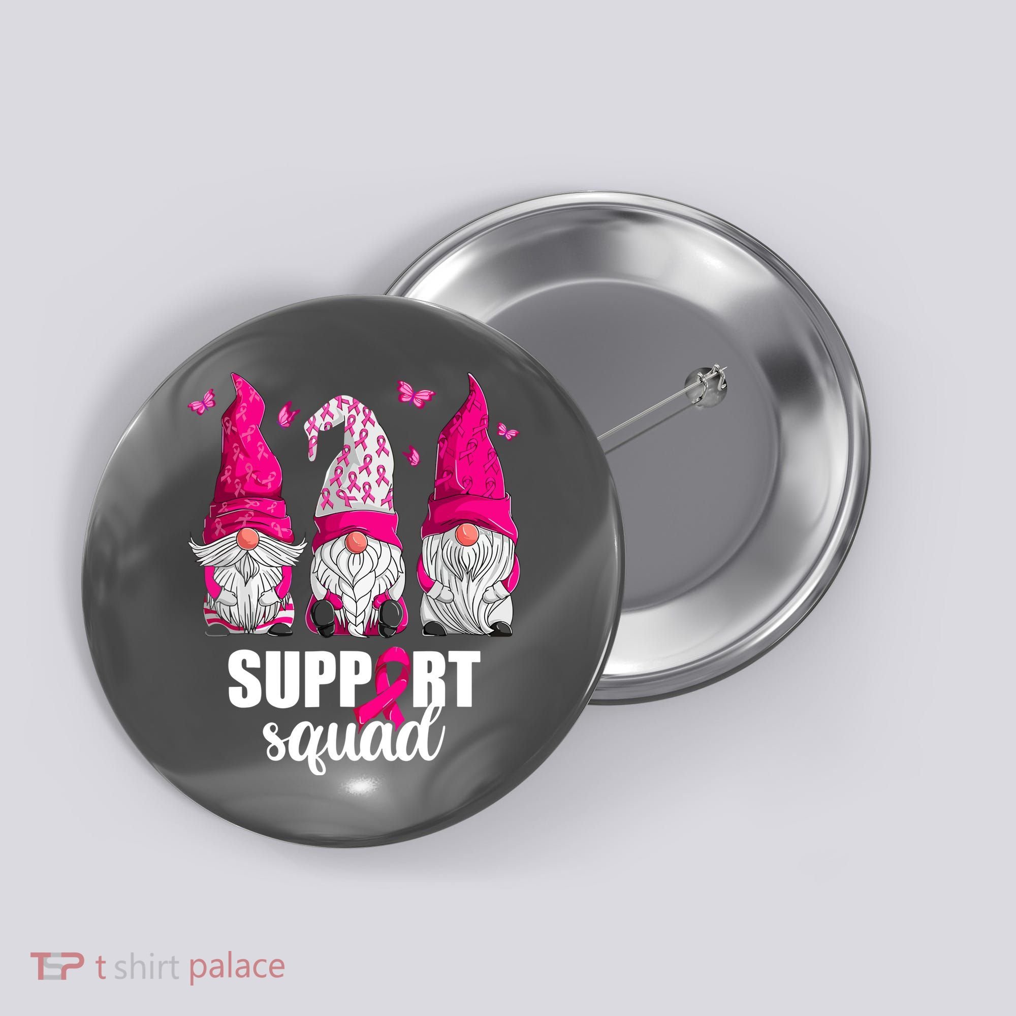 Breast Cancer Awareness Pink Gnomes Support Squad Gifts Button