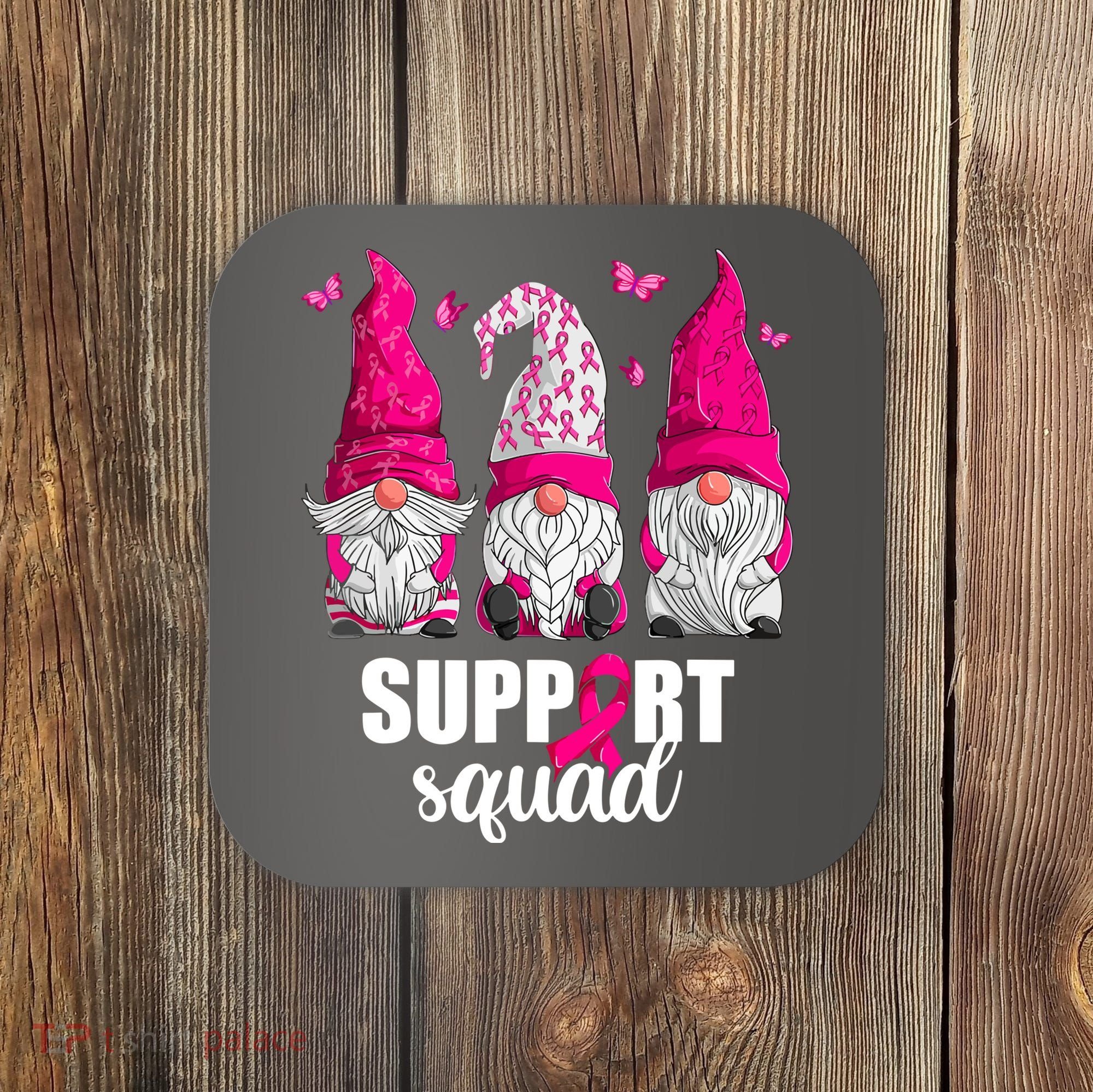 Breast Cancer Awareness Pink Gnomes Support Squad Gifts Coaster