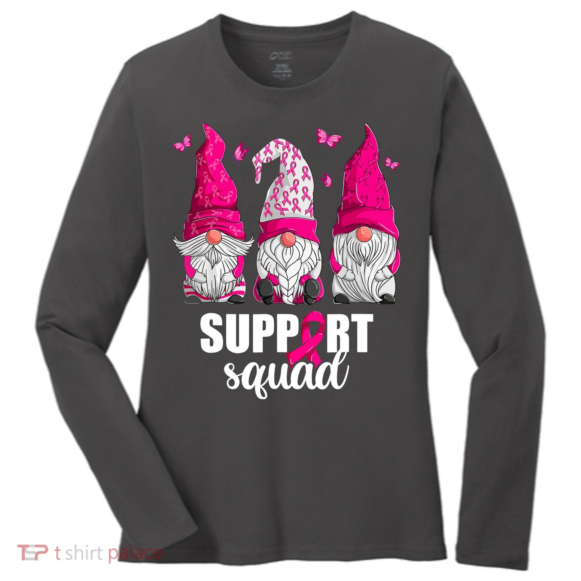 Breast Cancer Awareness Pink Gnomes Support Squad Gifts Women's Long Sleeve Shirt