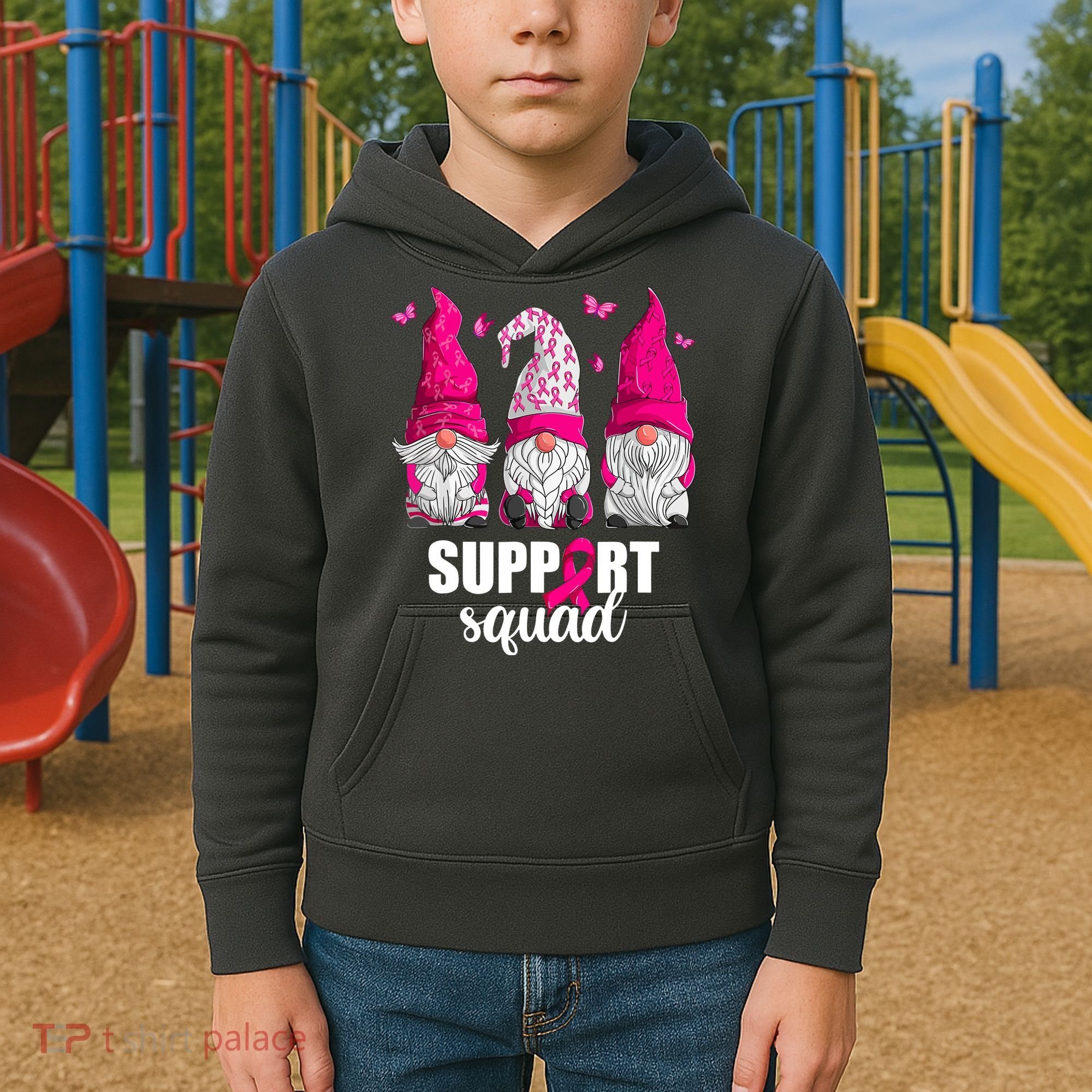 Breast Cancer Awareness Pink Gnomes Support Squad Gifts Kids Hoodie