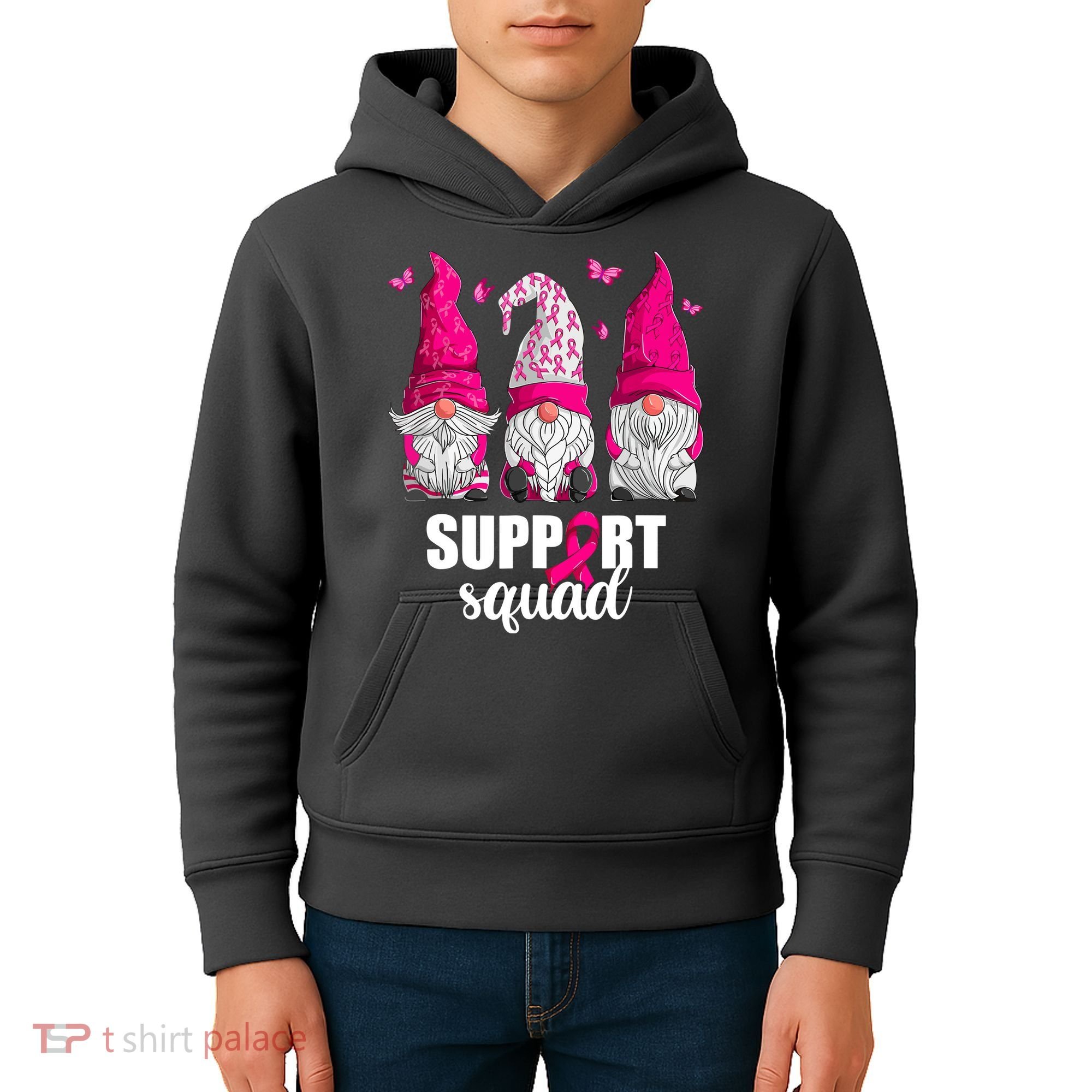 Breast Cancer Awareness Pink Gnomes Support Squad Gifts Kids Hoodie